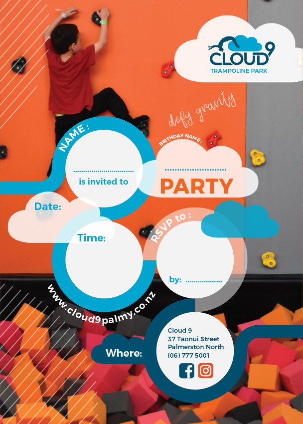 Cloud 9 Climbing Wall party invite
