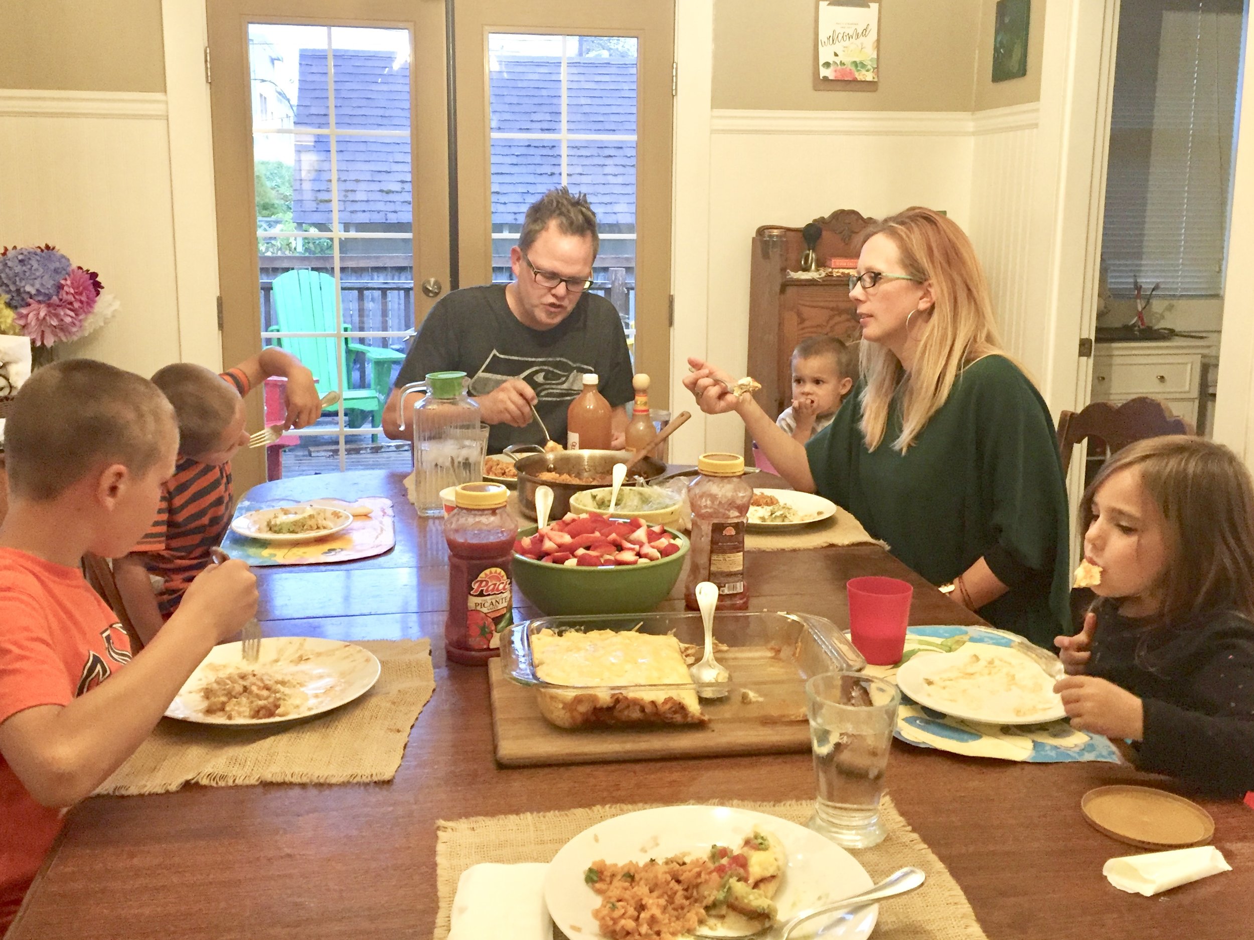 A normal family dinner at the Cooper table.