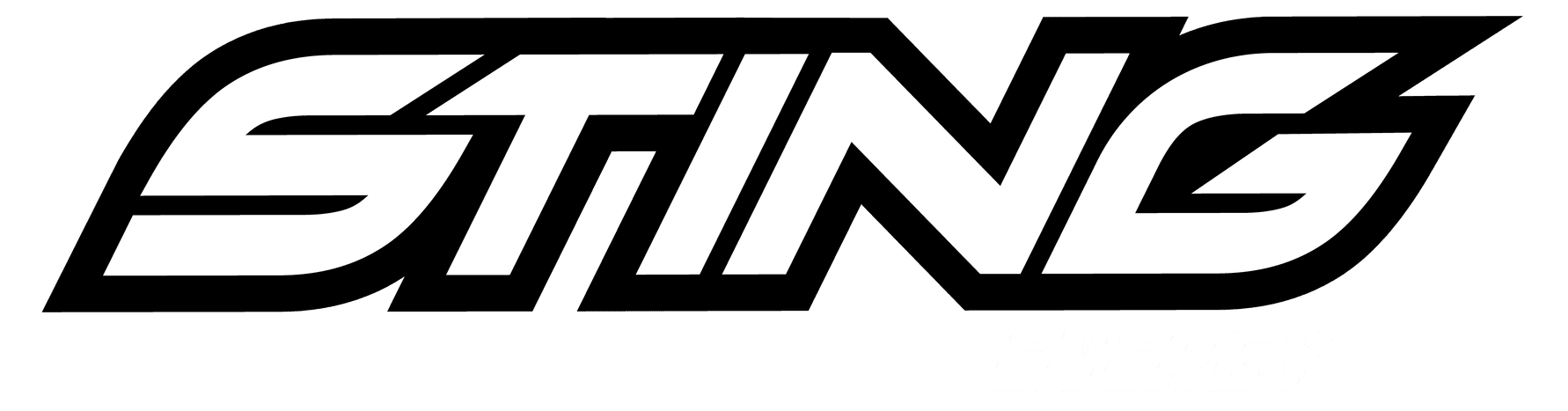 Sting Energy logo in black and white with bold stylized font.