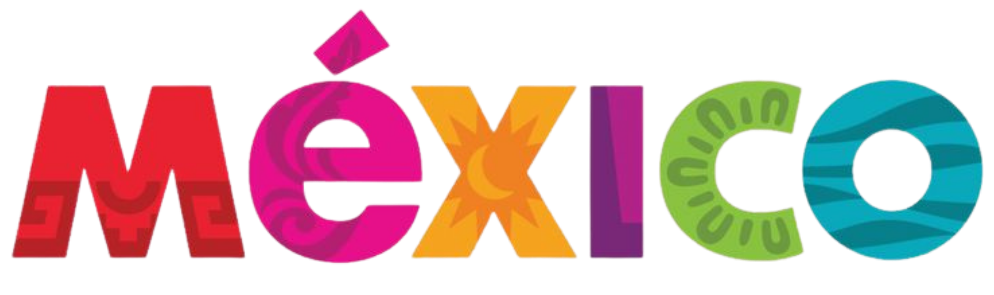 Colorful, stylized logo spelling out 'Mexico' with each letter in a different vibrant color and design.