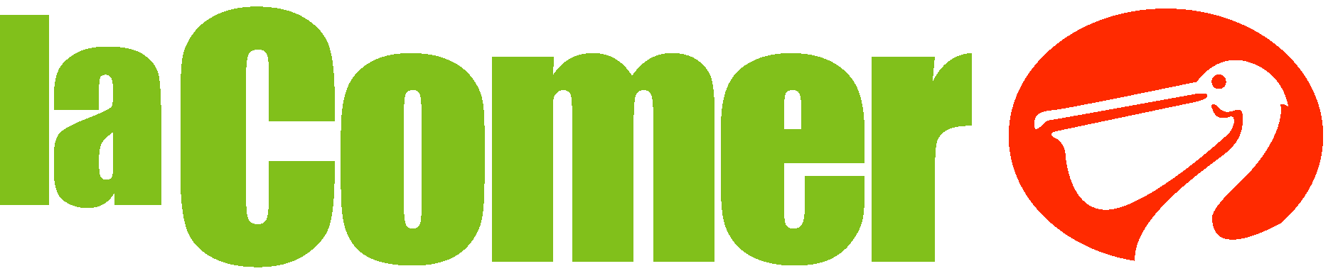 A logo with the text 'alComer' in green letters next to a red circle with a white heron holding a fishing pole in its beak.
