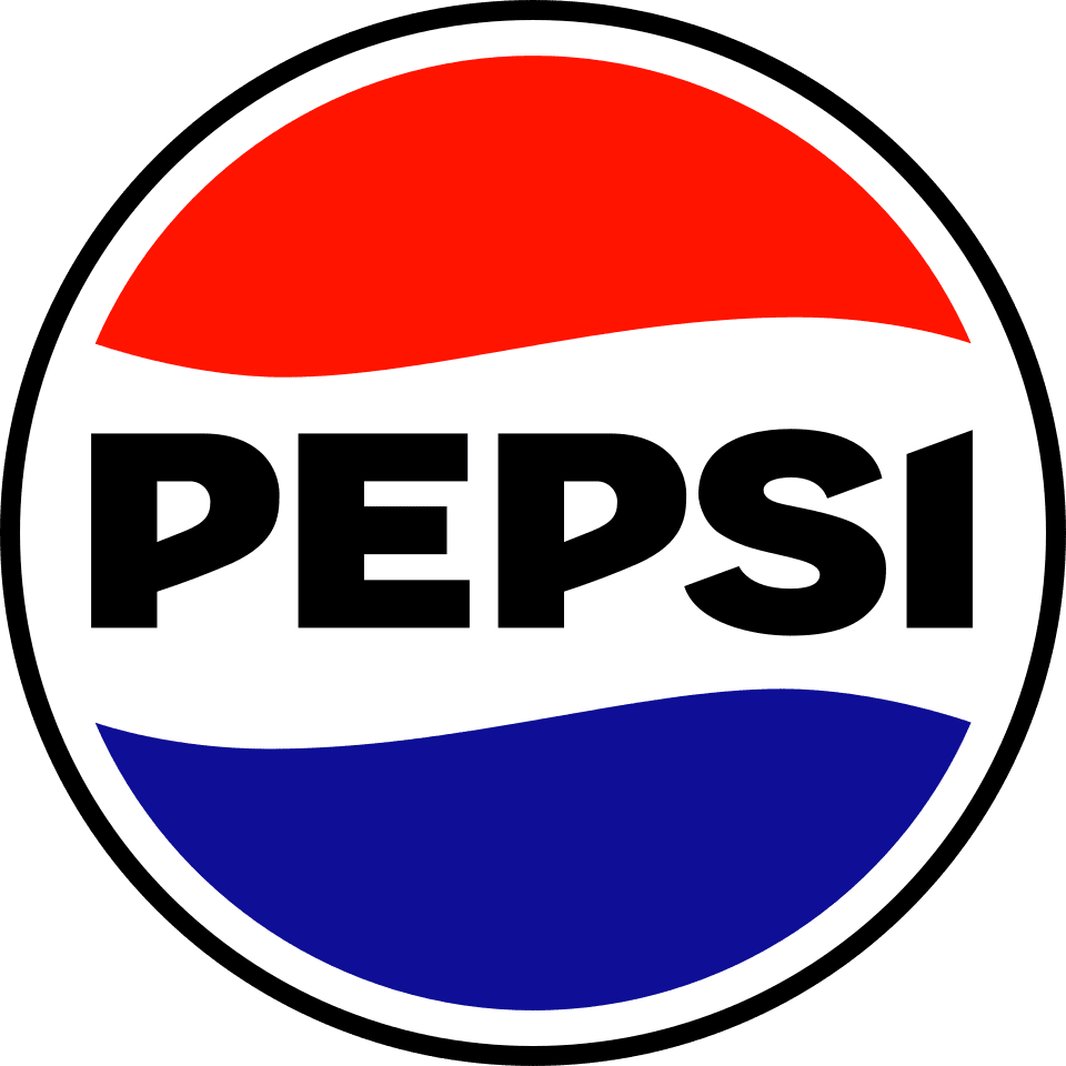 Pepsi logo with red, white, and blue design and the word 'PEPSI' in black letters