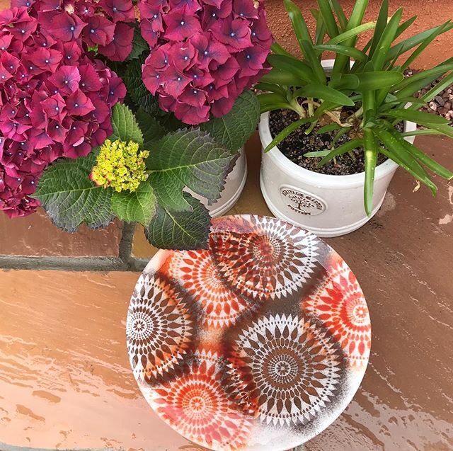 New stone terrace, new glass birdbath. #diylockdown #irenefunnell.com #tywivalleyopenstudios