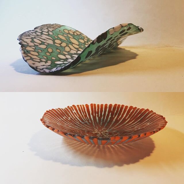 Do you prefer a sculptural slump or a traditional bowl shape?? #irenefunnell.com #tywivalleyopenstudios  #glassbowls