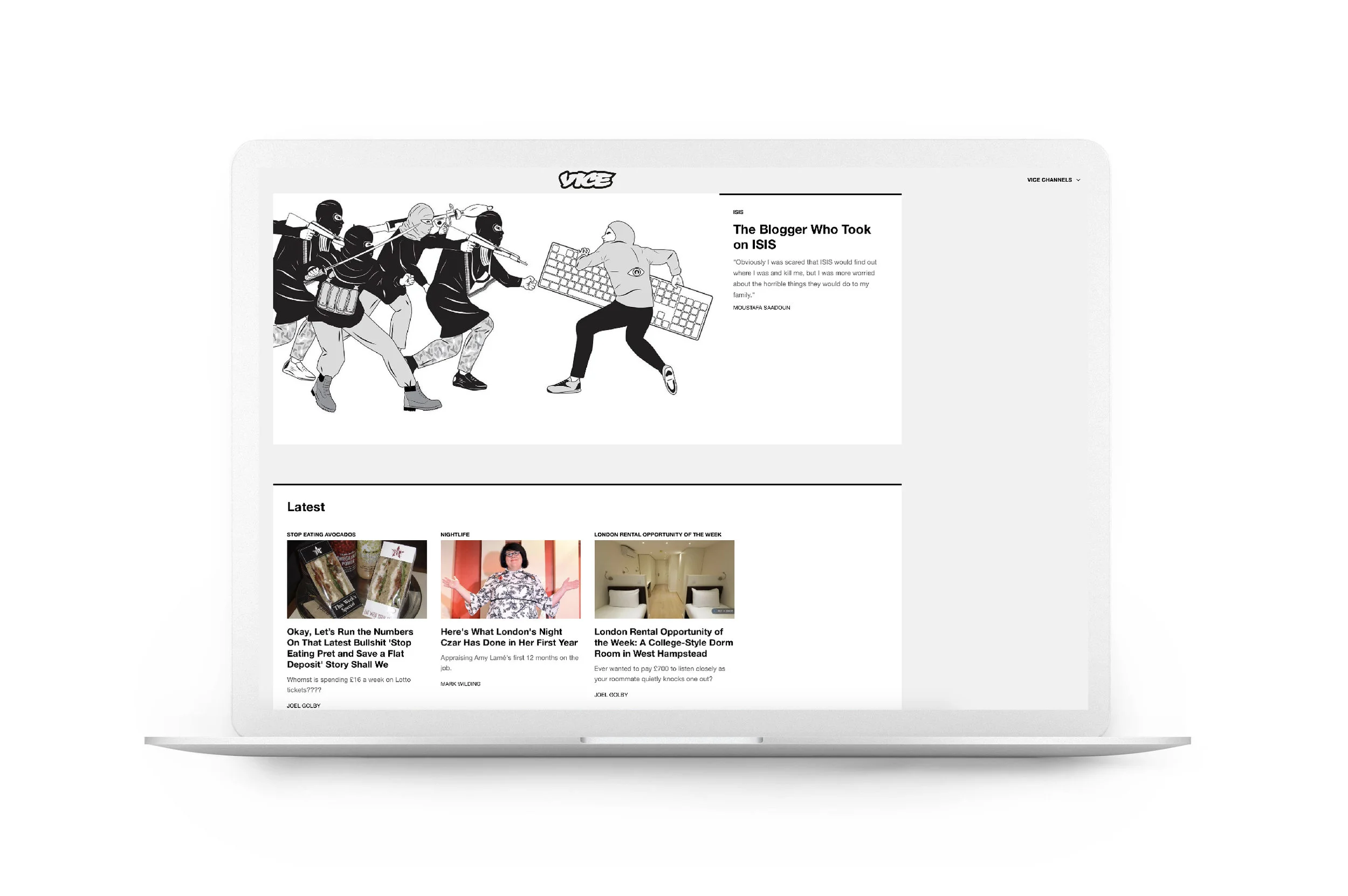  Series of illustrations commissioned for VICE Arabia. The article talks about a blogger who took down ISIS through blogging and accurate information. 