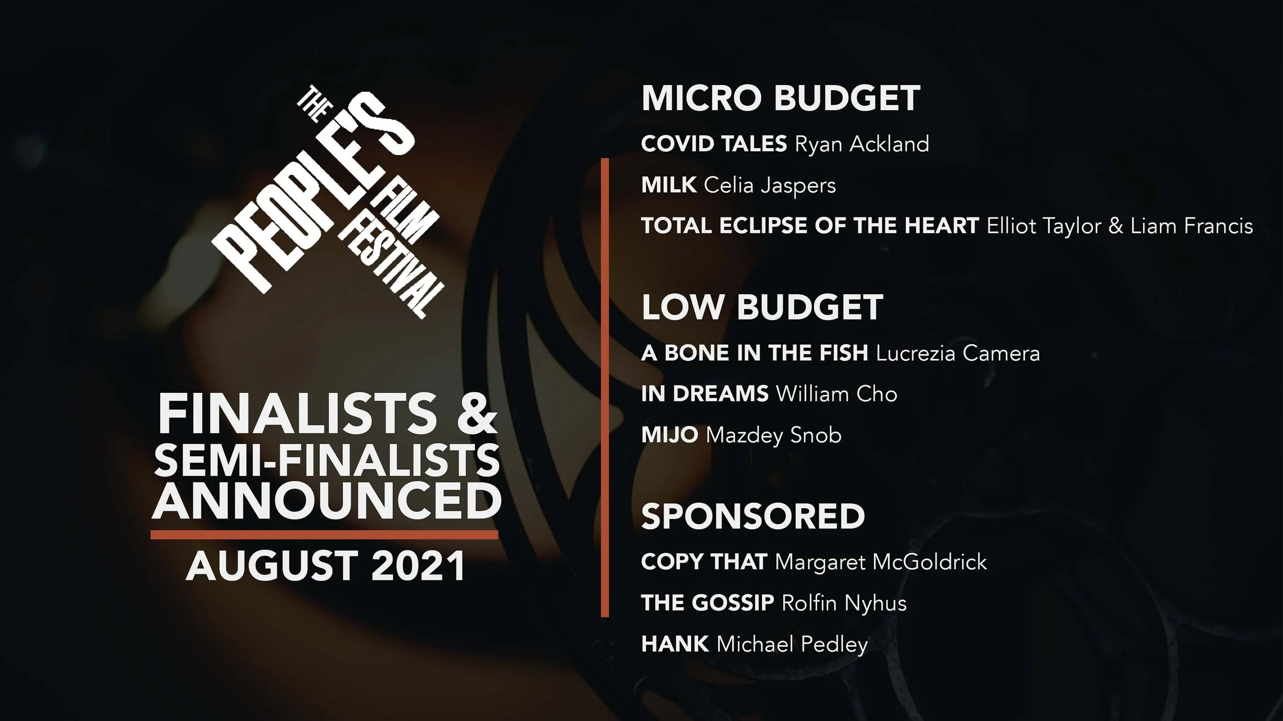 TPFF: August 2021 Official Selections, Finalists & Semi-Finalists