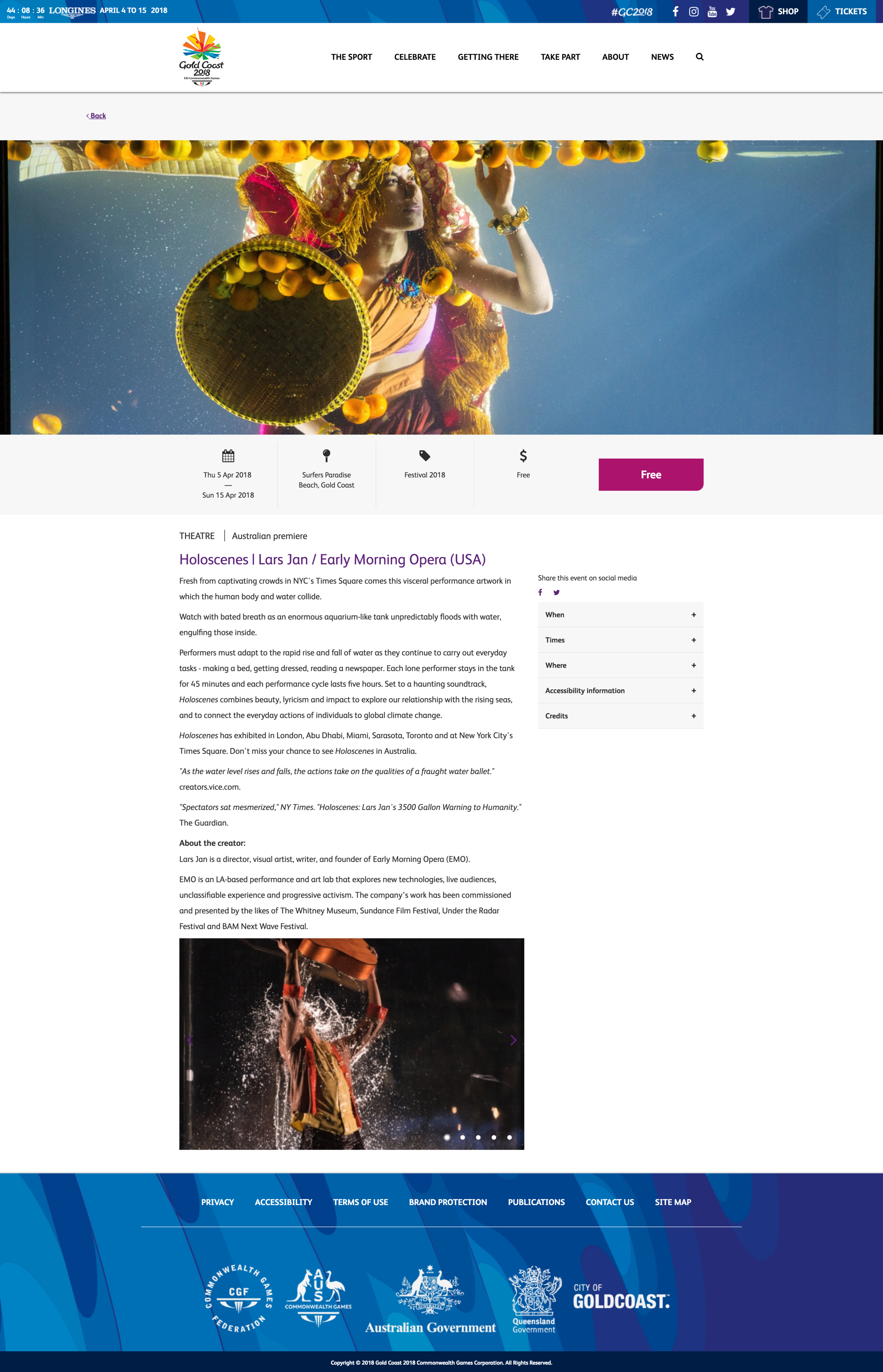 Holoscenes - Australia - Commonwealth Games March 2018 - Technical Director