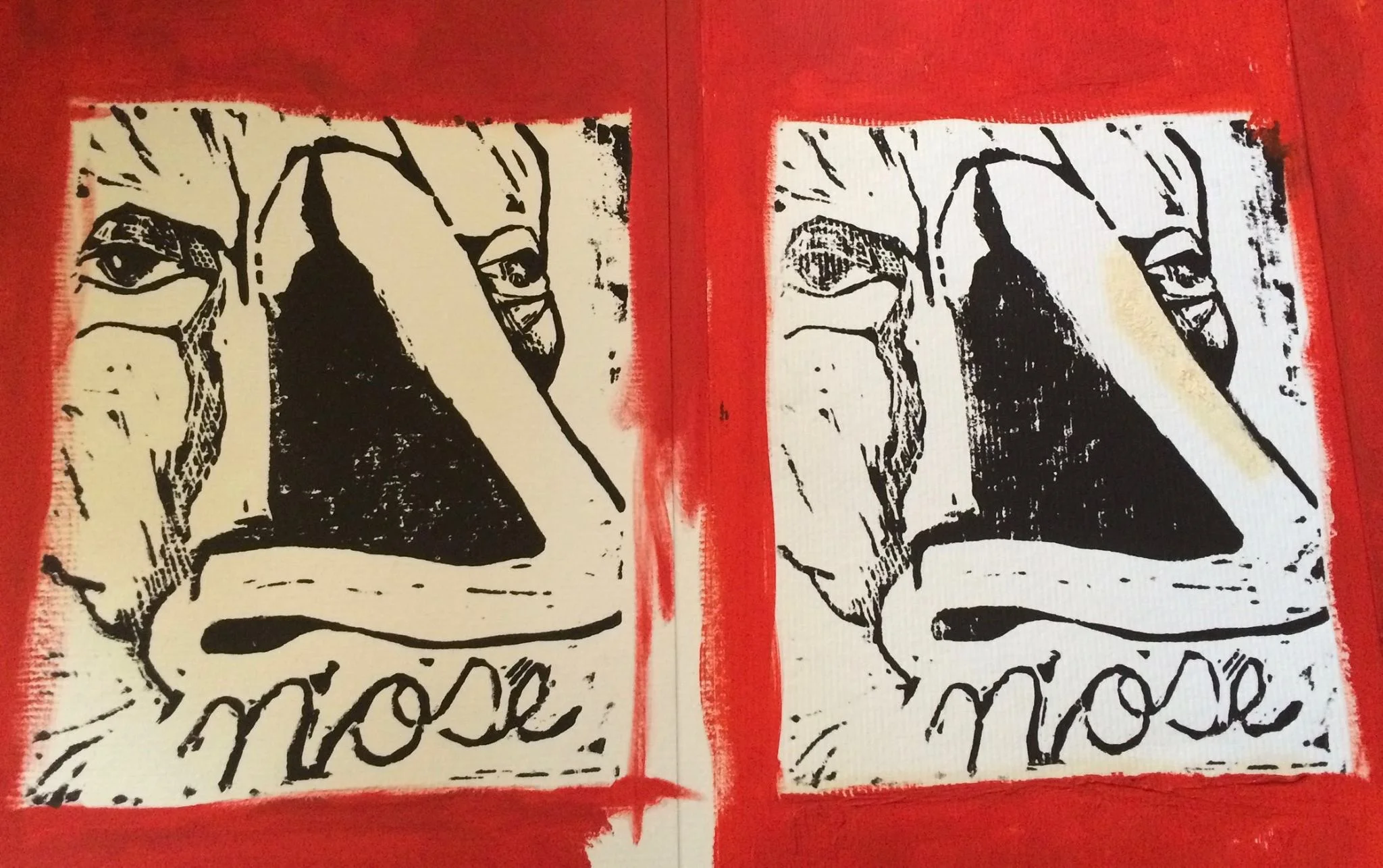 One of his linoleum cut prints, wrapped carefully and placed in a kitchen drawer.