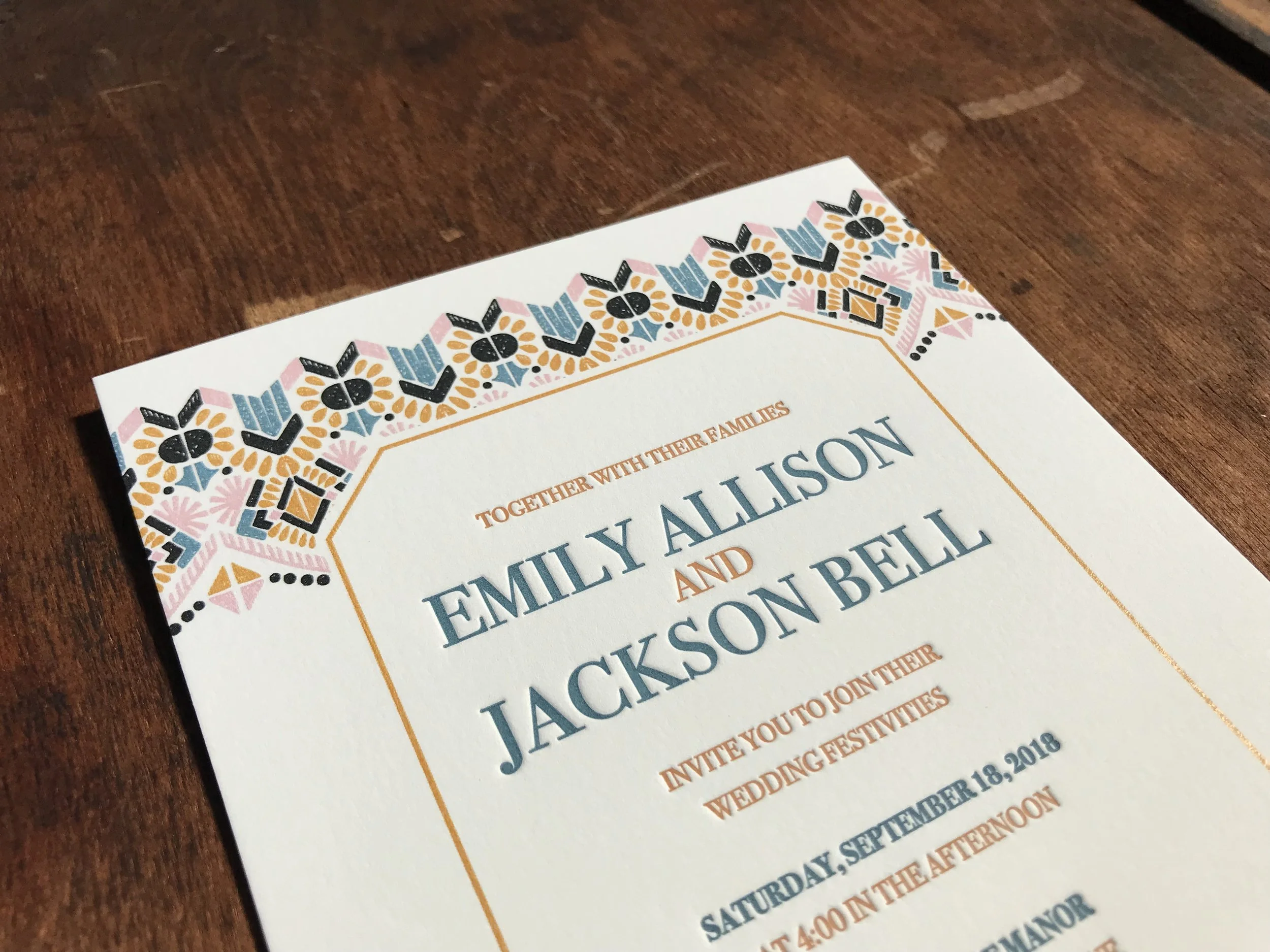 custom letterpress invitation suite