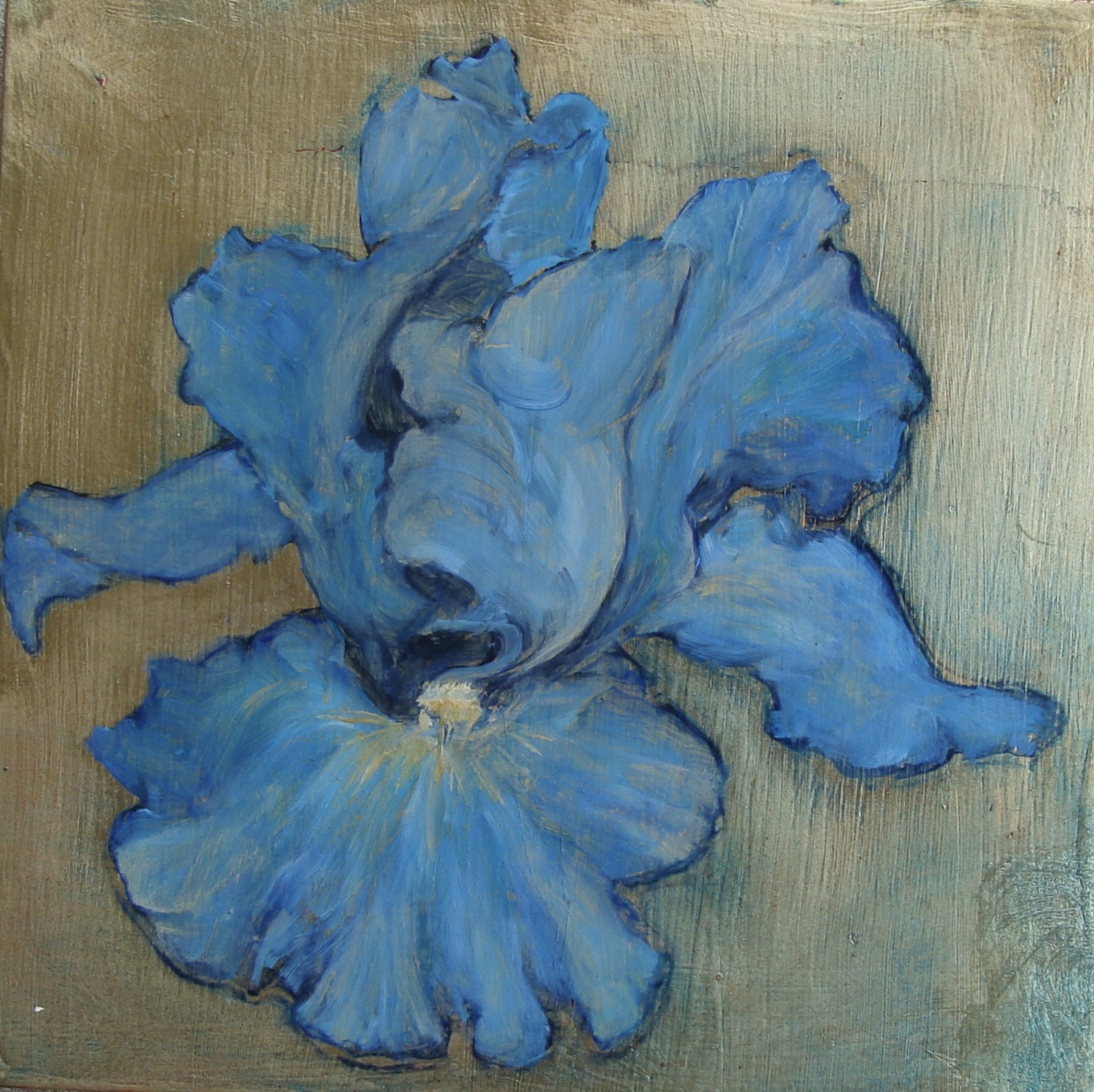 Blue Iris-Oil, gold leaf on panel 6 In x 6 In