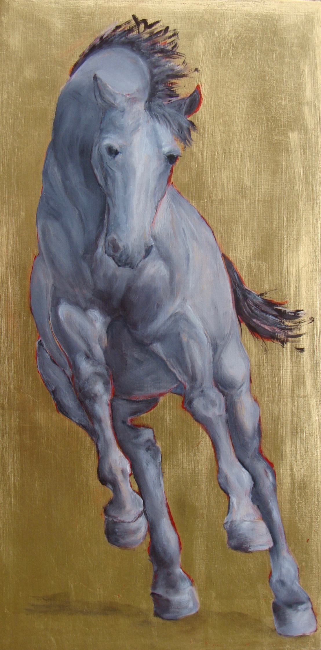 Power-Oil, metal leaf on panel 10 In W x 20 In H