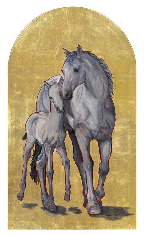A Mother's Love Oils, Metal Leaf on Canvas 30 Inches W x 50 Inches H