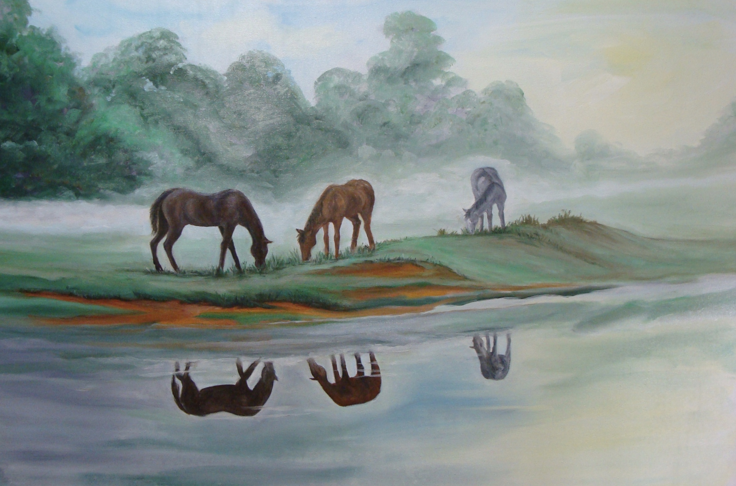 Meadow's Misty Morning-Oil on Canvas 26 Inches Height x 40 Inches Width