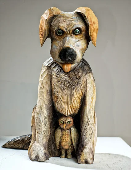Watchdog, 2014 carved and painted basswood 7” x 12” x 7”