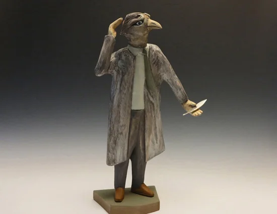 Birdman’s Judgement, 2013 carved and painted basswood 17” x 10” x 6”