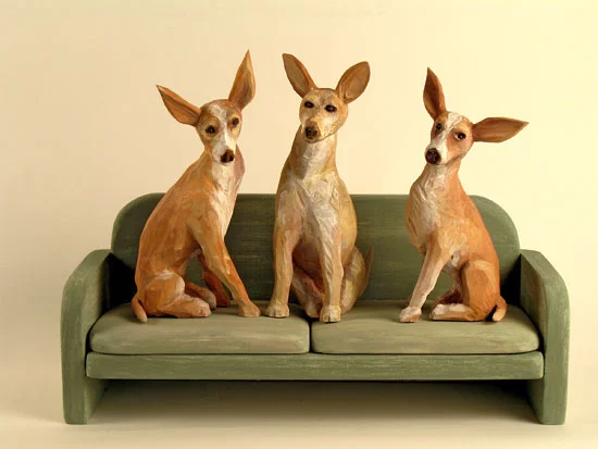 Three Rascals, 2007 carved and painted wood 11.5" x 15.5" x 6"