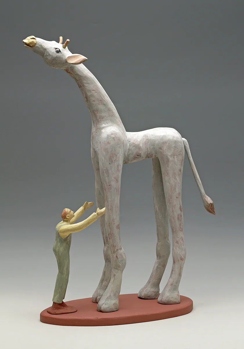 Giraffe in Moonlight carved and painted wood 25" x 18" x 7", 2018