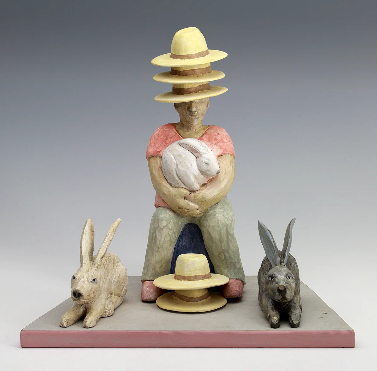 Hats and rabbits, Oaxaca carved and painted wood 13" x 14"x 10", 2018 SOLD
