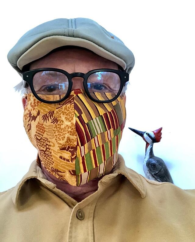 What&rsquo;s new at &ldquo;The Laughing Woodpecker Studio? &ldquo;. How bout this stylish mask by @kitintuit ,mixed media artist/poet? Arrived in the mail today from Sisters, Oregon, home of the Annual Quilt Festival. A whole lot of stitchin goin on 