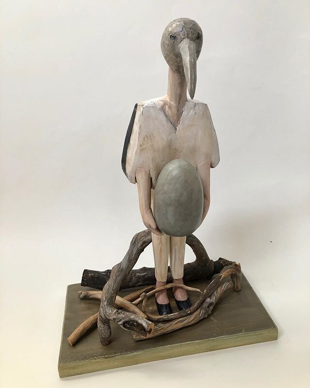 &ldquo; Stork Nest&rdquo; has been selected for the Bird, Nest, Nature Exhibit @bedfordgallery . A national juried exhibit opening July 12 in Walnut Creek, CA. That&rsquo;s a big egg!!#woodsculpture
 #birdart #narrativeart #storks #artoftravel #artev