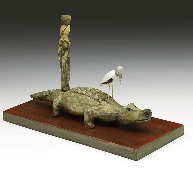 Alligators in Ashland?  De Nile and several other wood sculptures will be on exhibit @hanson_howard_gallery in July. &ldquo;A Trip to the Far Side&rdquo; with Sue Springer and Robert Koch. Drama in the city famous for Plays. #woodsculptures #narrativ