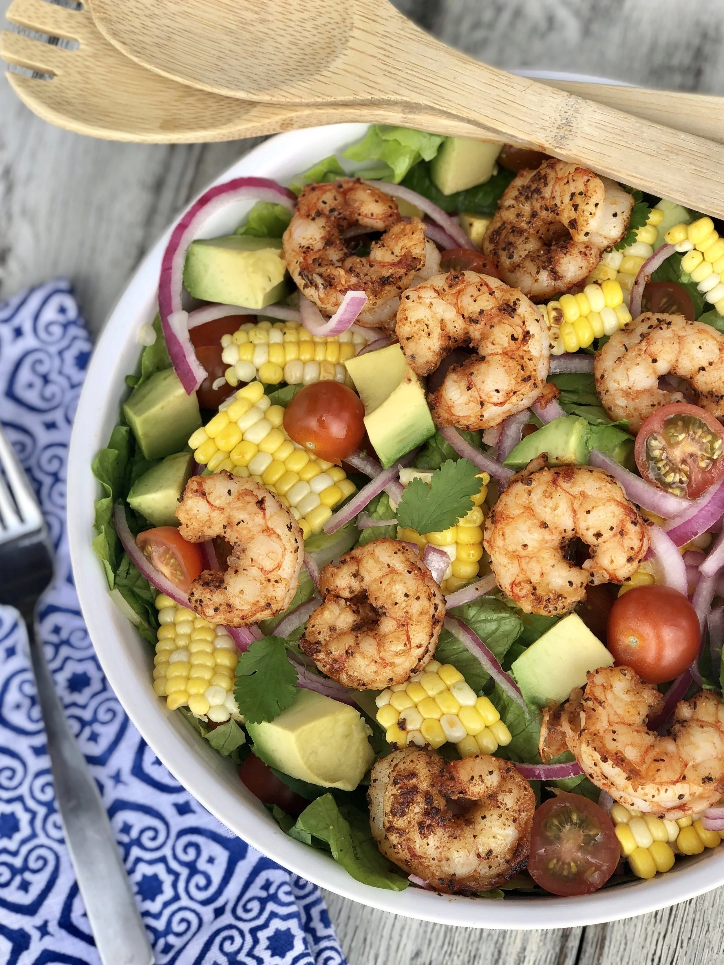 Cajun Shrimp Salad with Cilantro Jalapeño Lime Dressing 