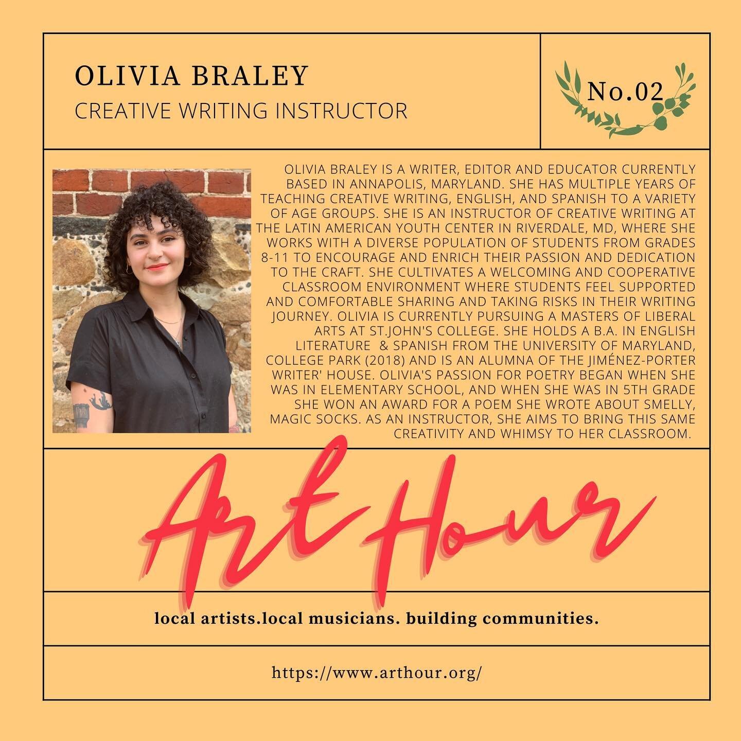 Continuing our Art Hour teacher spotlight with our Creative Writing instructor Olivia, share with us what inspires you to write in the comments! #arthourdc #anindivisibleartcollective #creativewriting #dc #dmv #onlinelearningforkids #writingcommunity