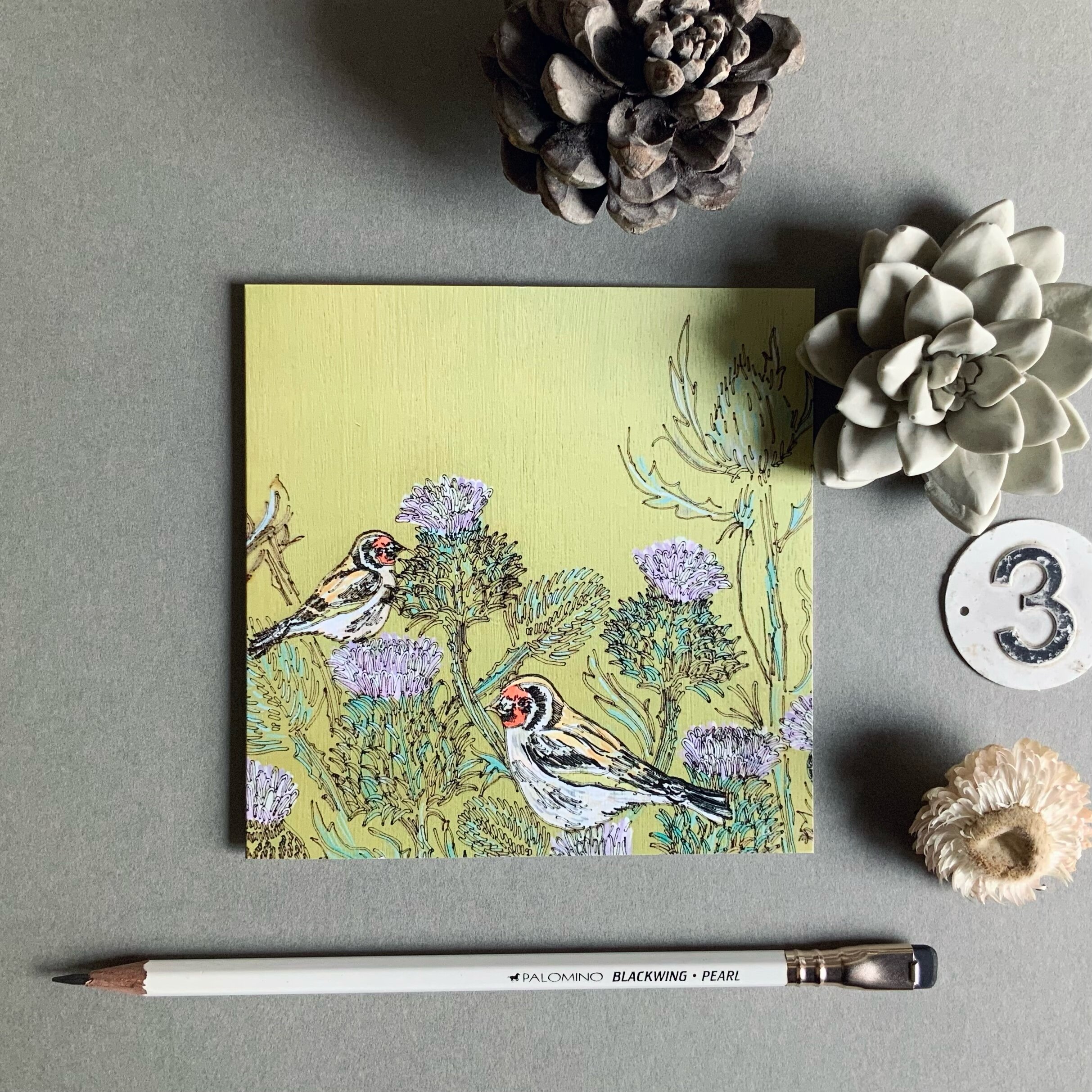 Goldfinches in the Thistles Card