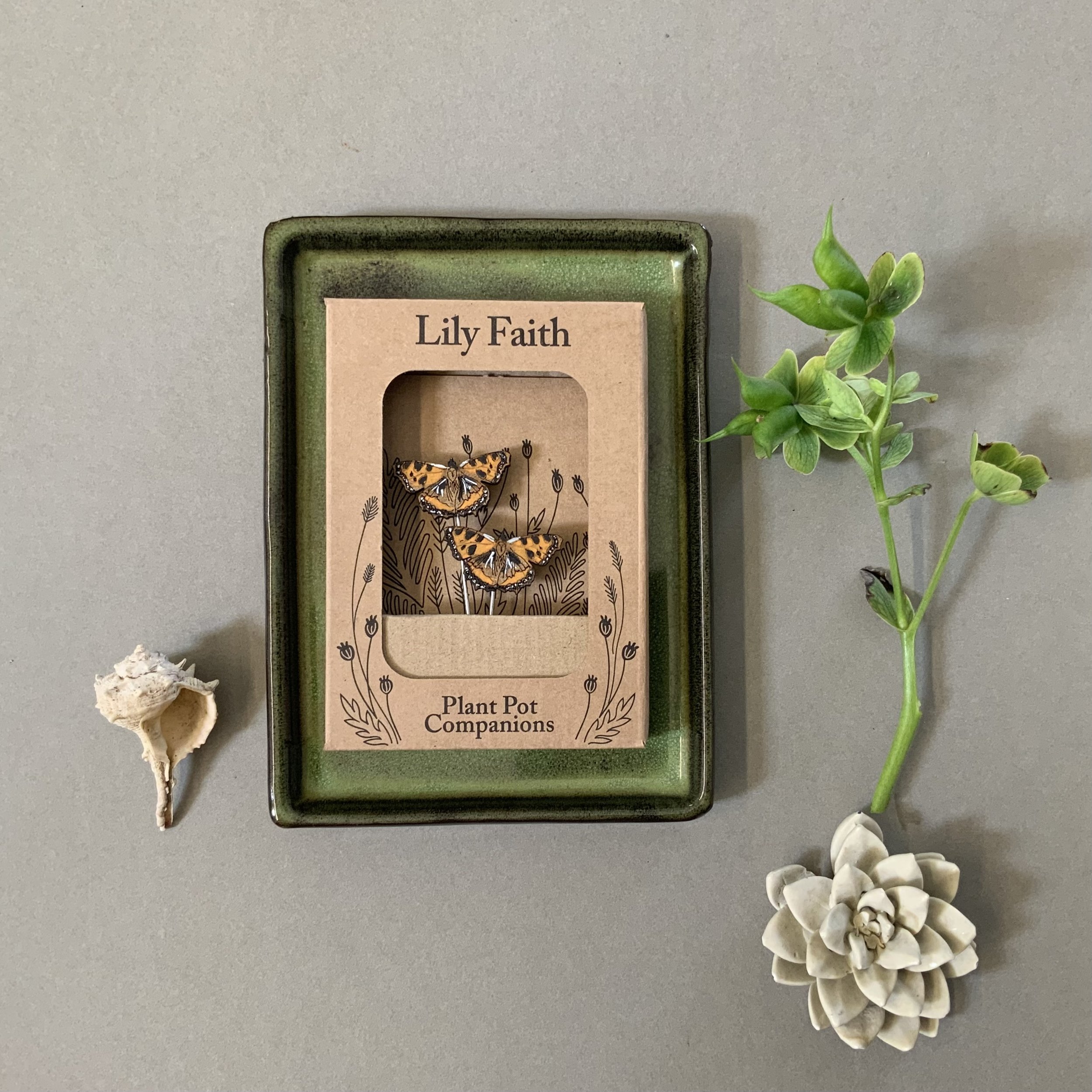 Tortoiseshell butterfly plant pot companions, ready to decorate and embellish your indoor house plants. Intricately hand painted, laser cut and etched from FSC MDF wood.