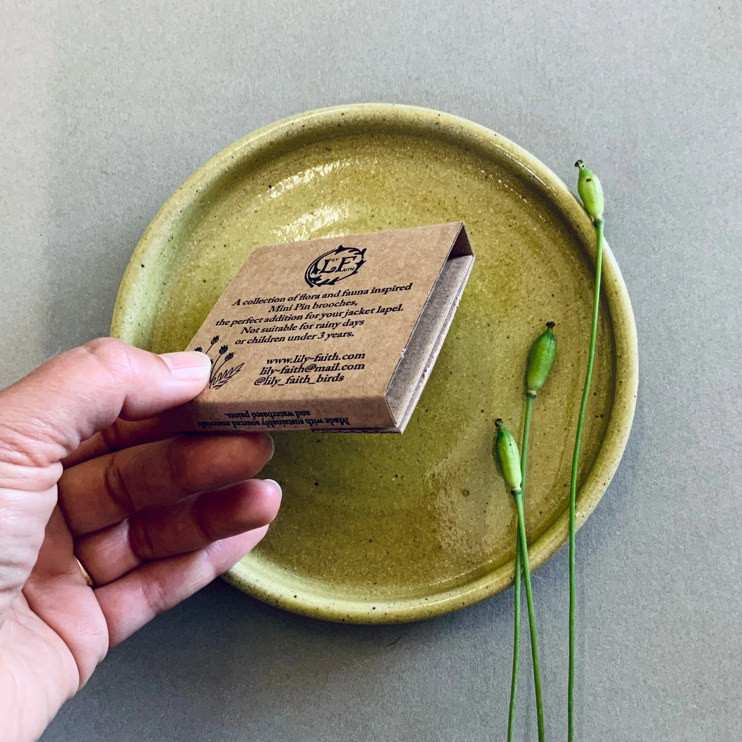 each mini pin is carefully packaged in these sustainably sourced and uniquely designed, folding picture boxes. Designed and made in the South West, UK.