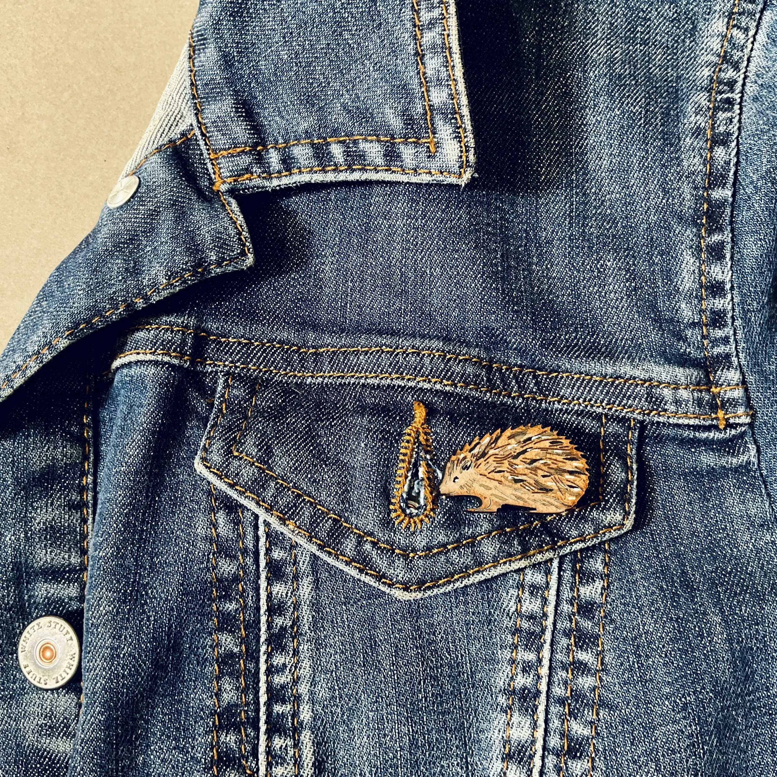 the perfect addition to any lapel, the hedgehog mini pin, hand crafted in Devon.
