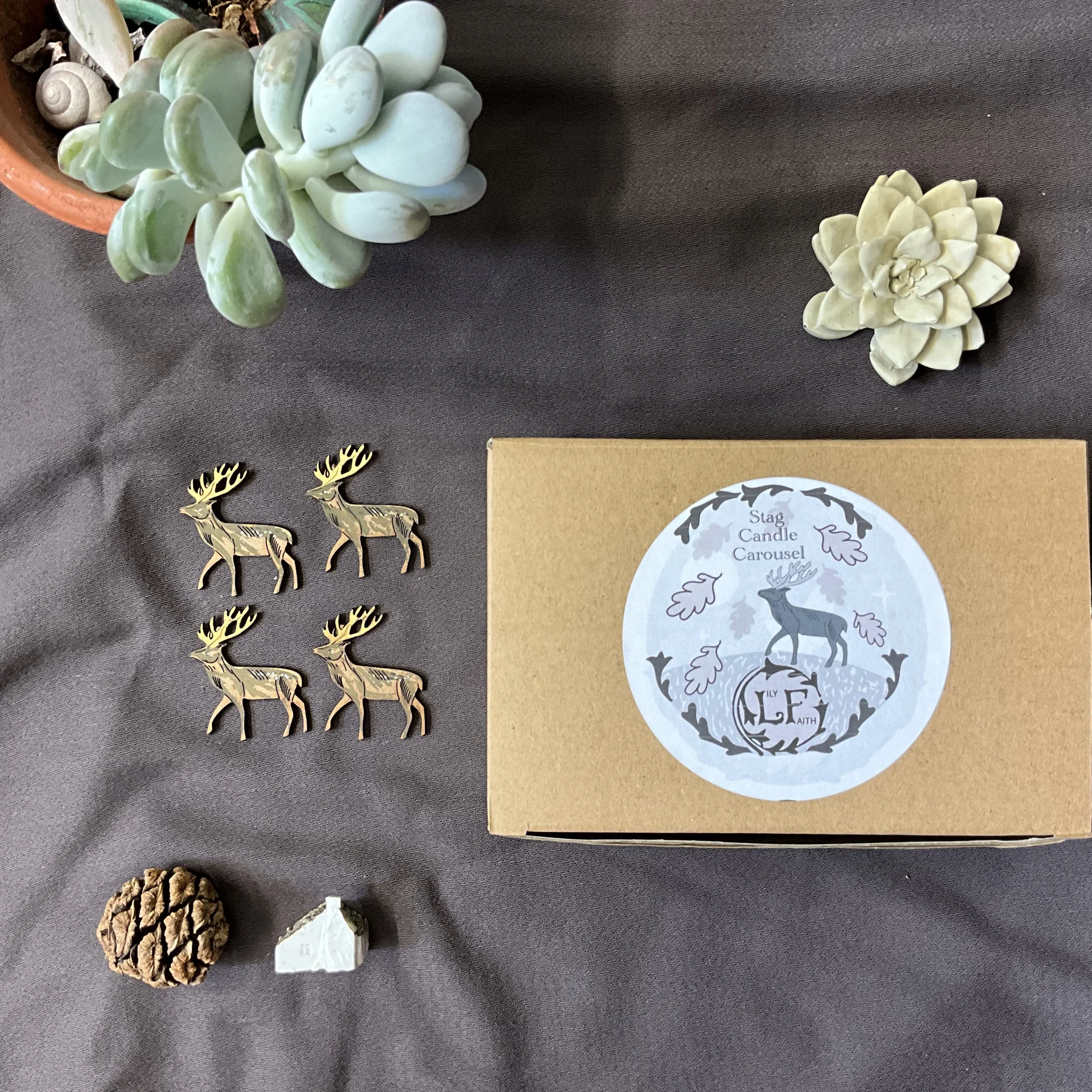 Presented in a kraft box with foam insert for safe delivery and storage, the front is graced with Lily's drawn illustration that inspired the stag design (Copy)