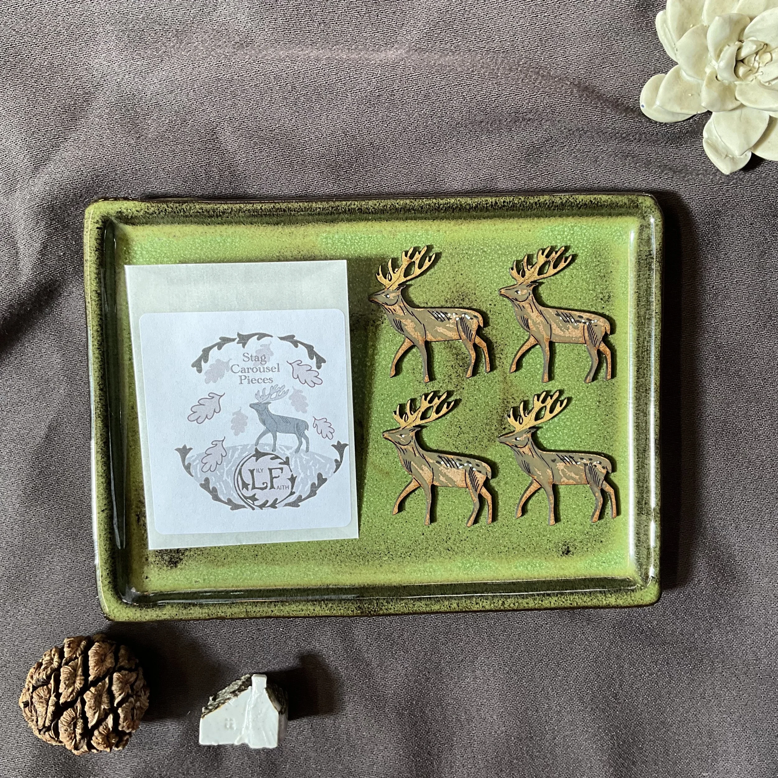 The packaging for the carousel pieces features Lily's hand drawn stag illustrations. The pieces are available to buy seperately to keep you spinning throughout the seasons. (Copy)
