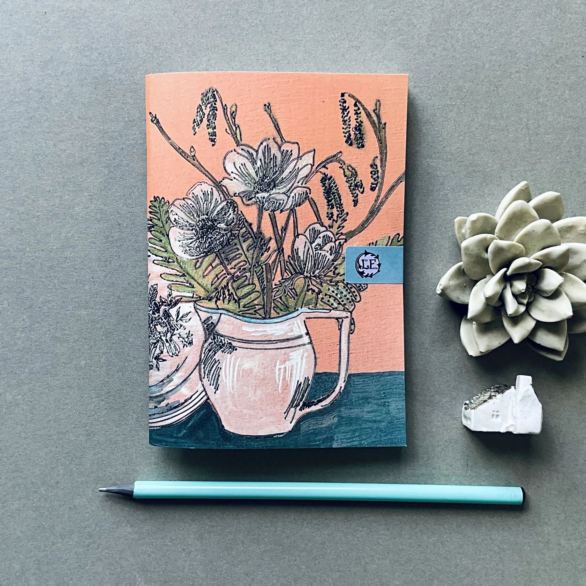 Pewter Plate  illustrated notebook, the perfect pocket sized companion for when ideas strike, or a list needs to be made.