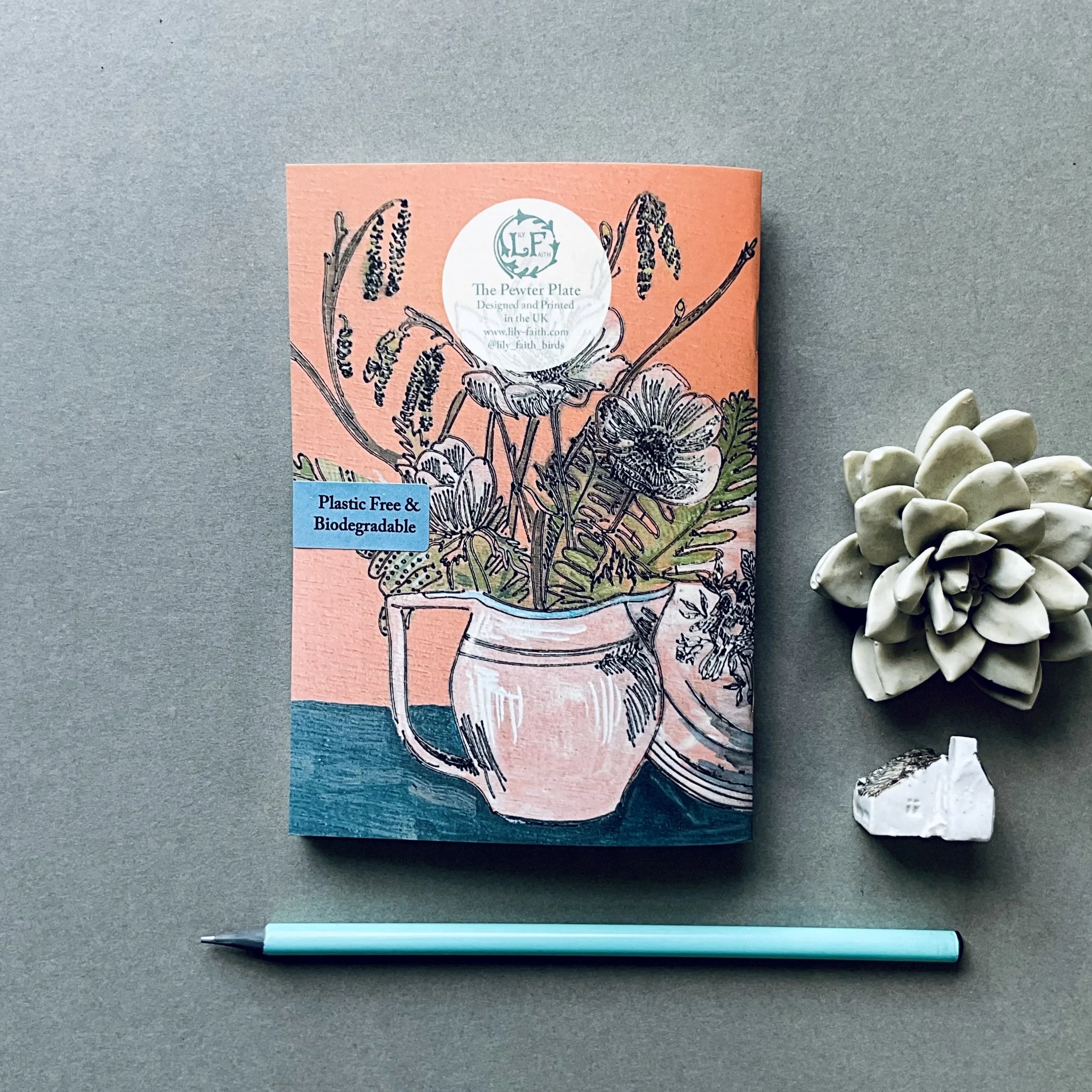 46 paged A5 notebook with a Lily Faith Pewter Plate illustration on the front and back. (Copy)