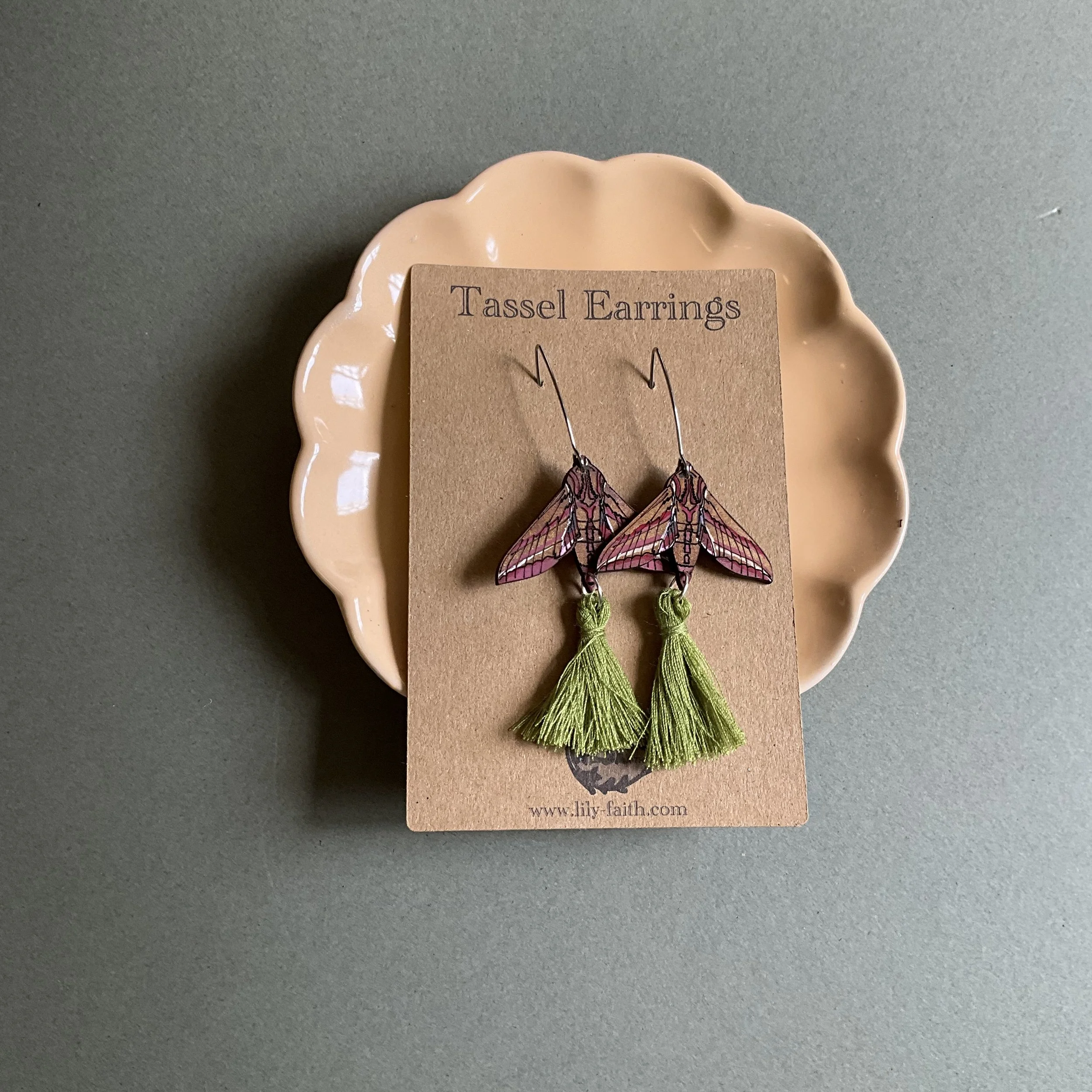 Elephant Hawk Moth Tassel Earrings