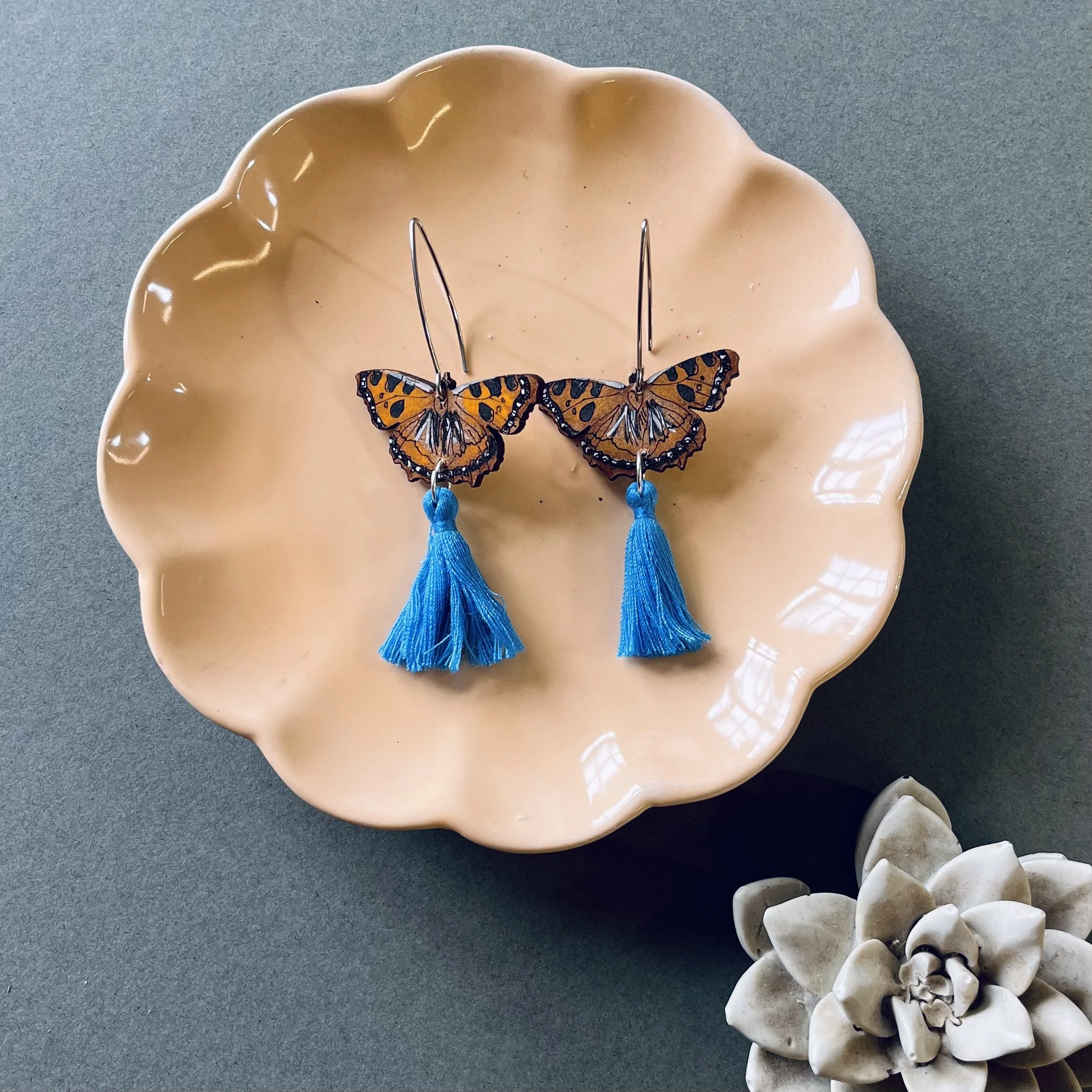 Tortoiseshell Butterfly Tassel Earrings