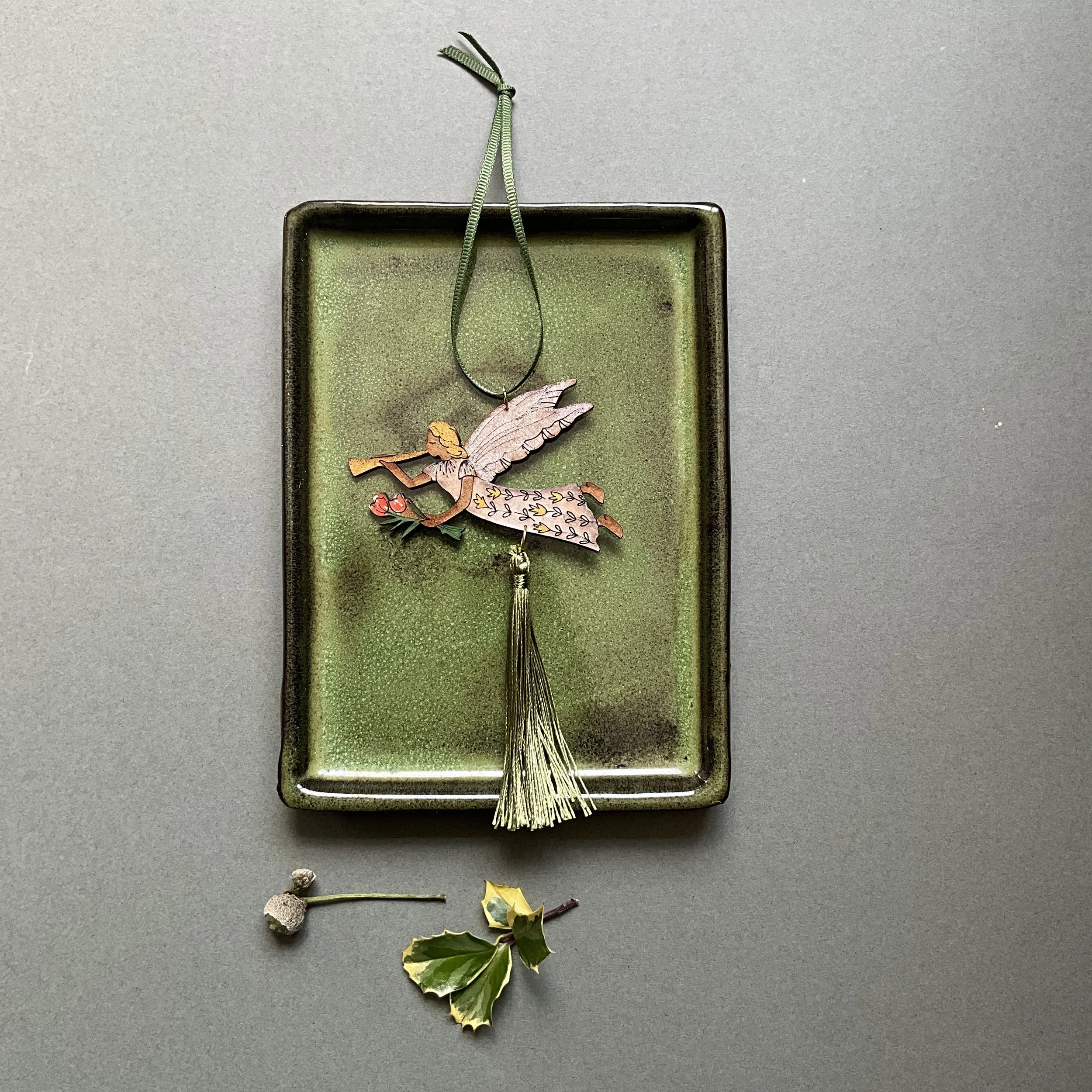 Lily Faith Angel Tassel decoration with Olive Green tassel