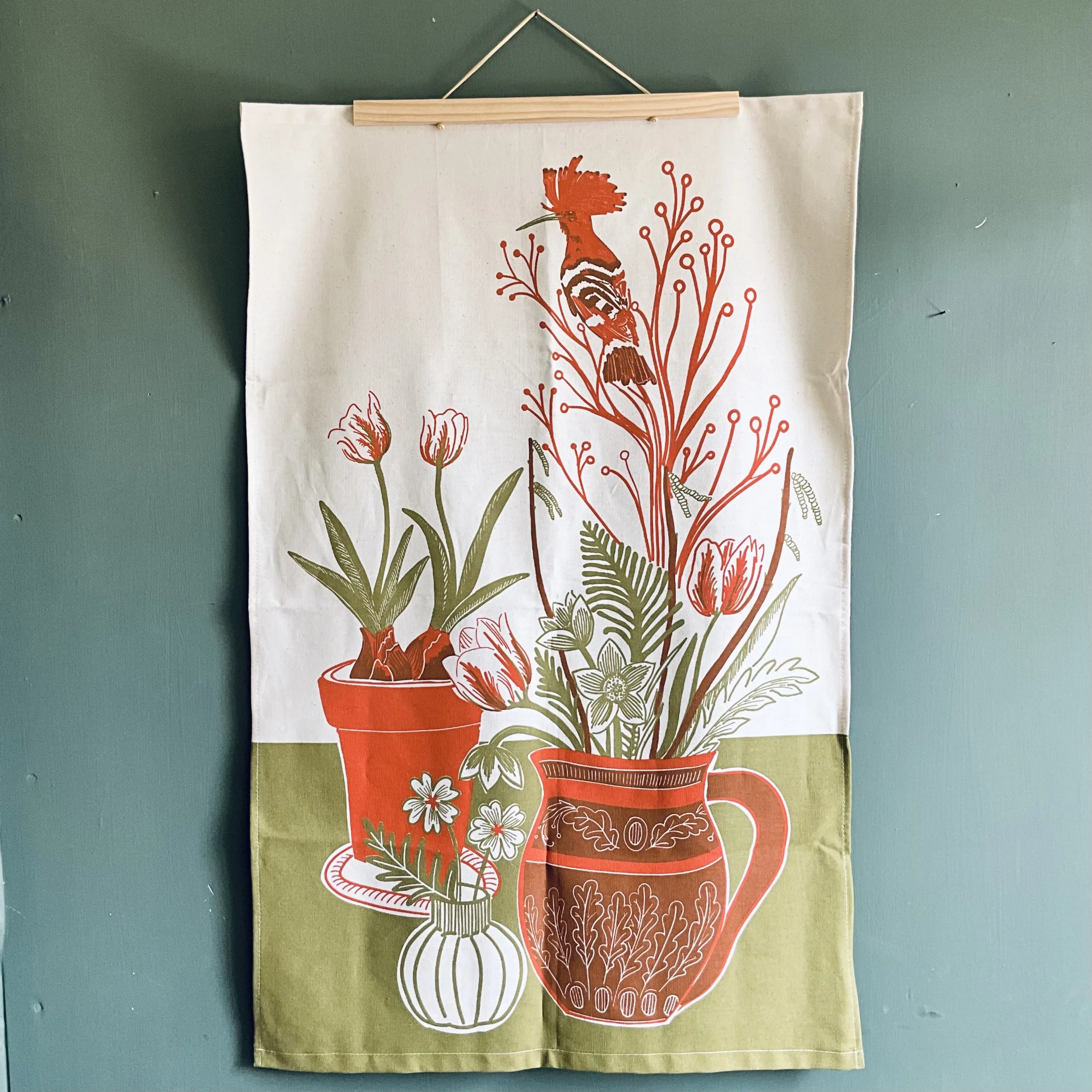 Lily Faith Tulips and a  Hoopoe tea Towel, our latest foray into homewares