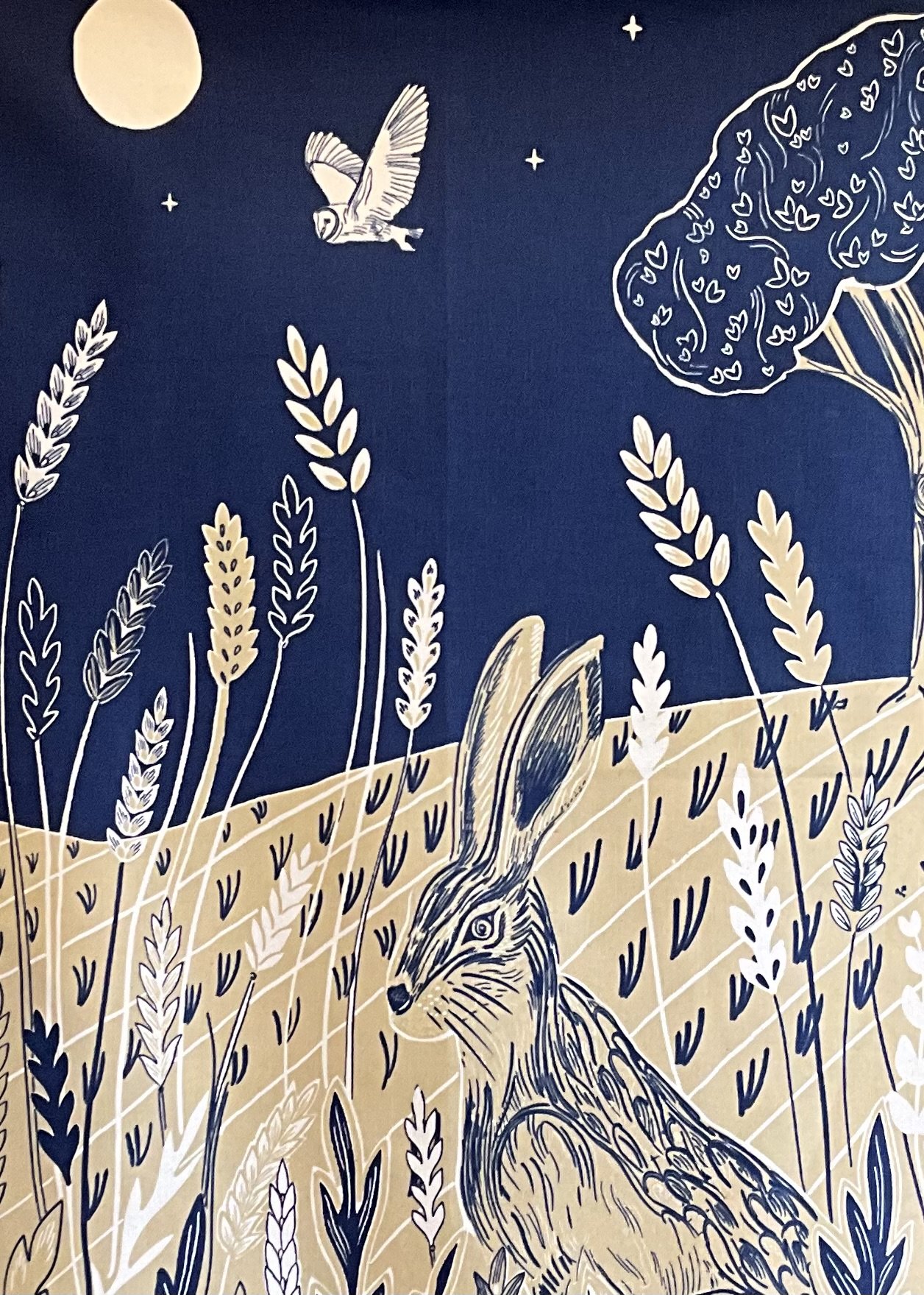 Lily Faith Moonlit Hare Tea Towel close up