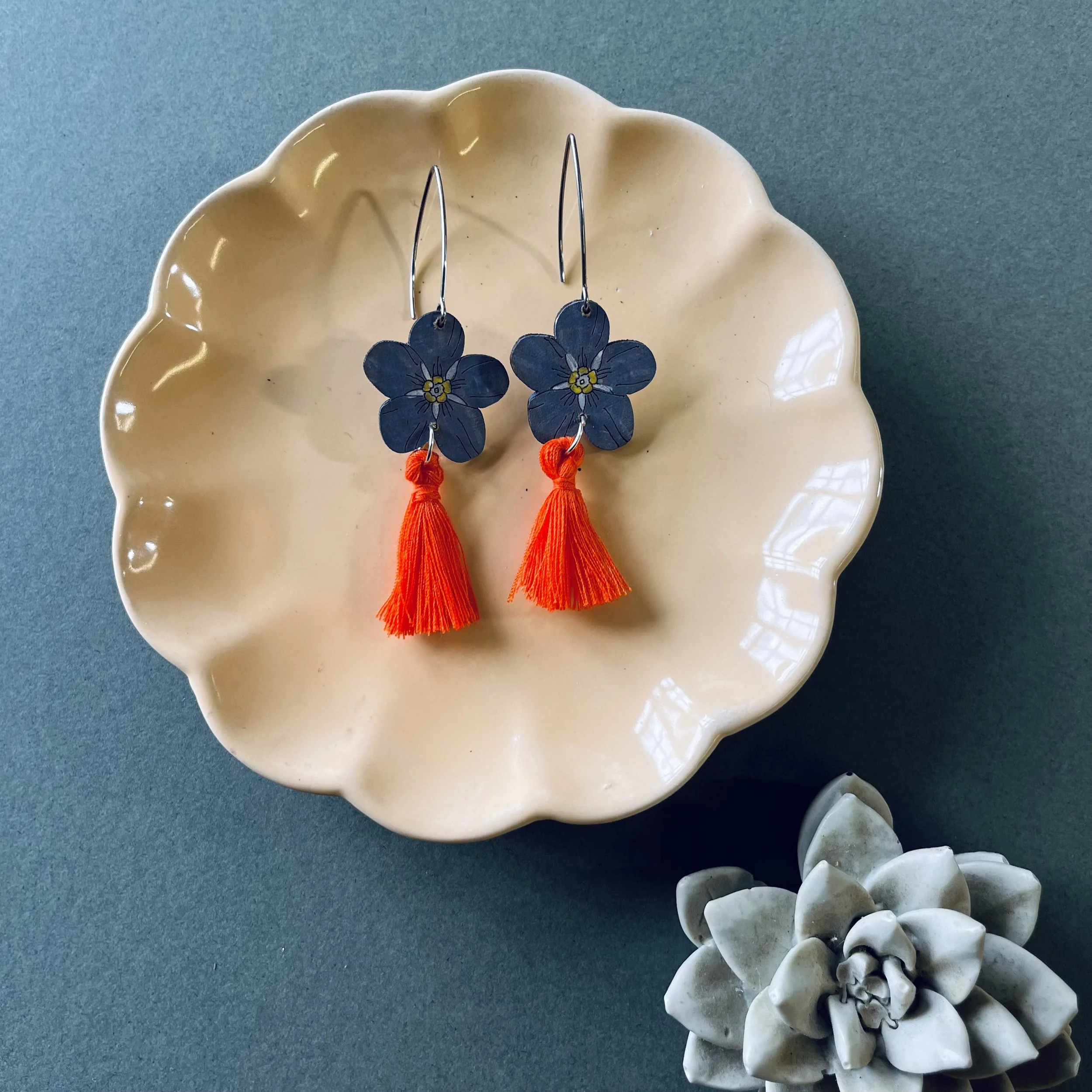 Forget Me Not Earrings with Orange tassesl