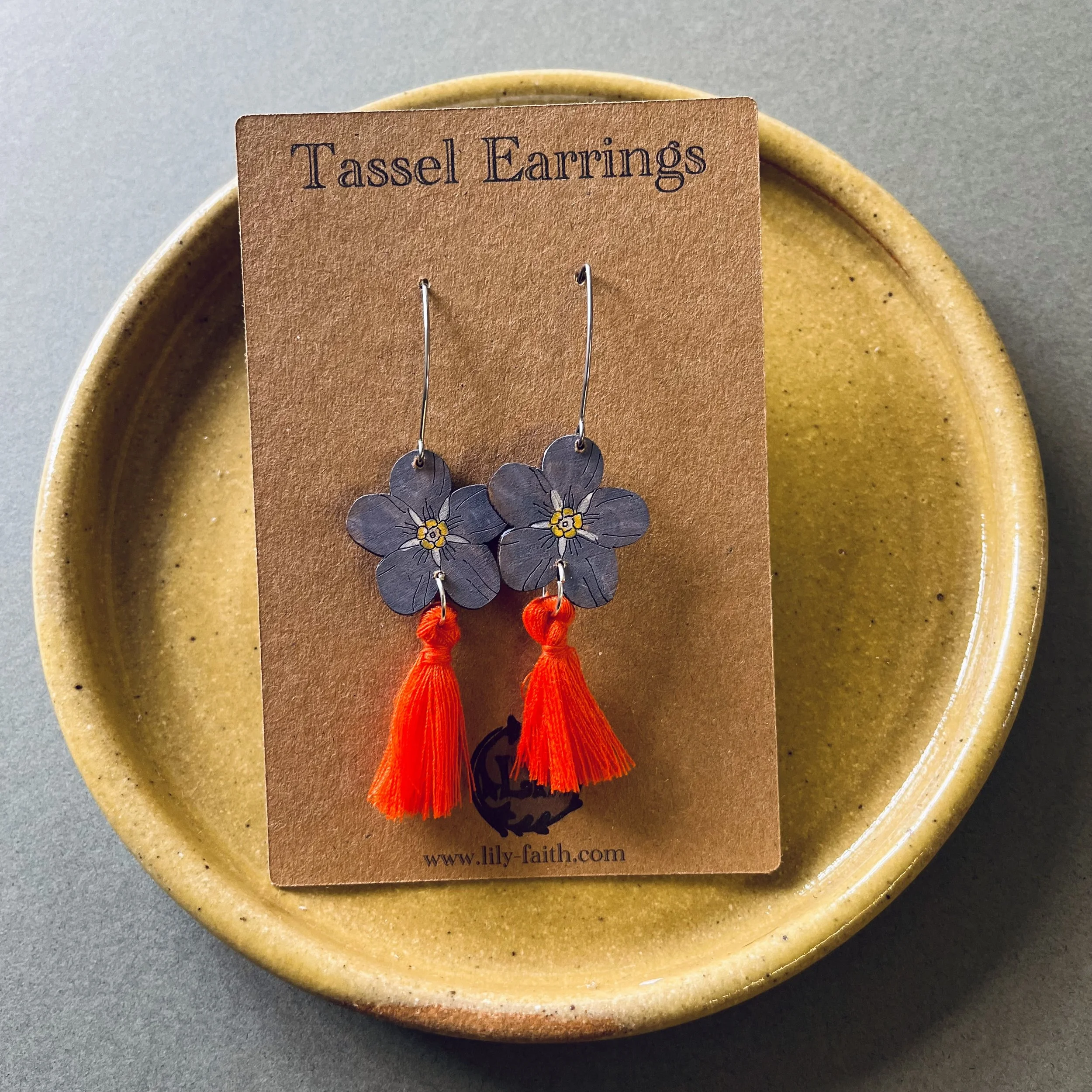 Forget Me Not Earrings with Orange tassesl