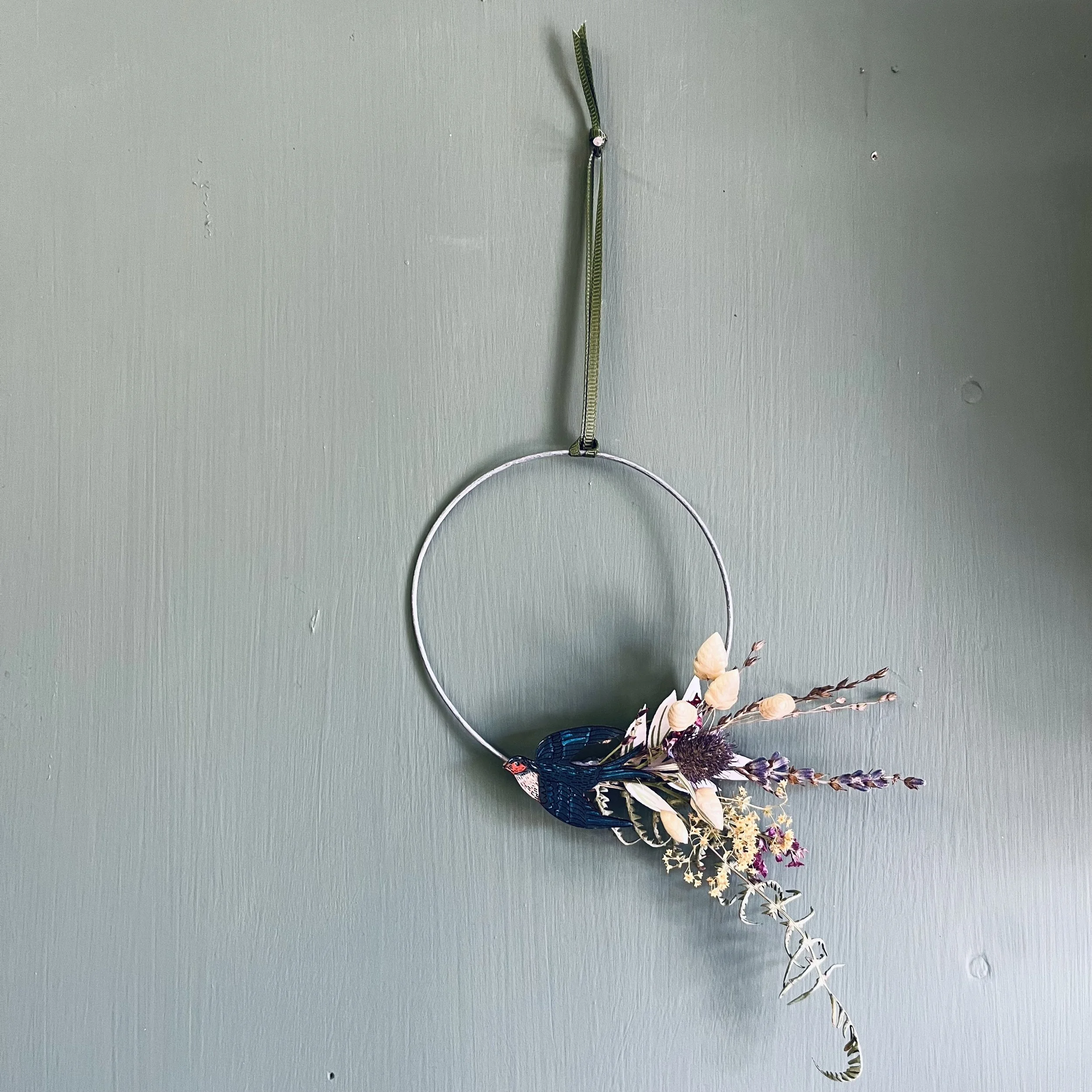 lily faith swallow small dried foliage wreath