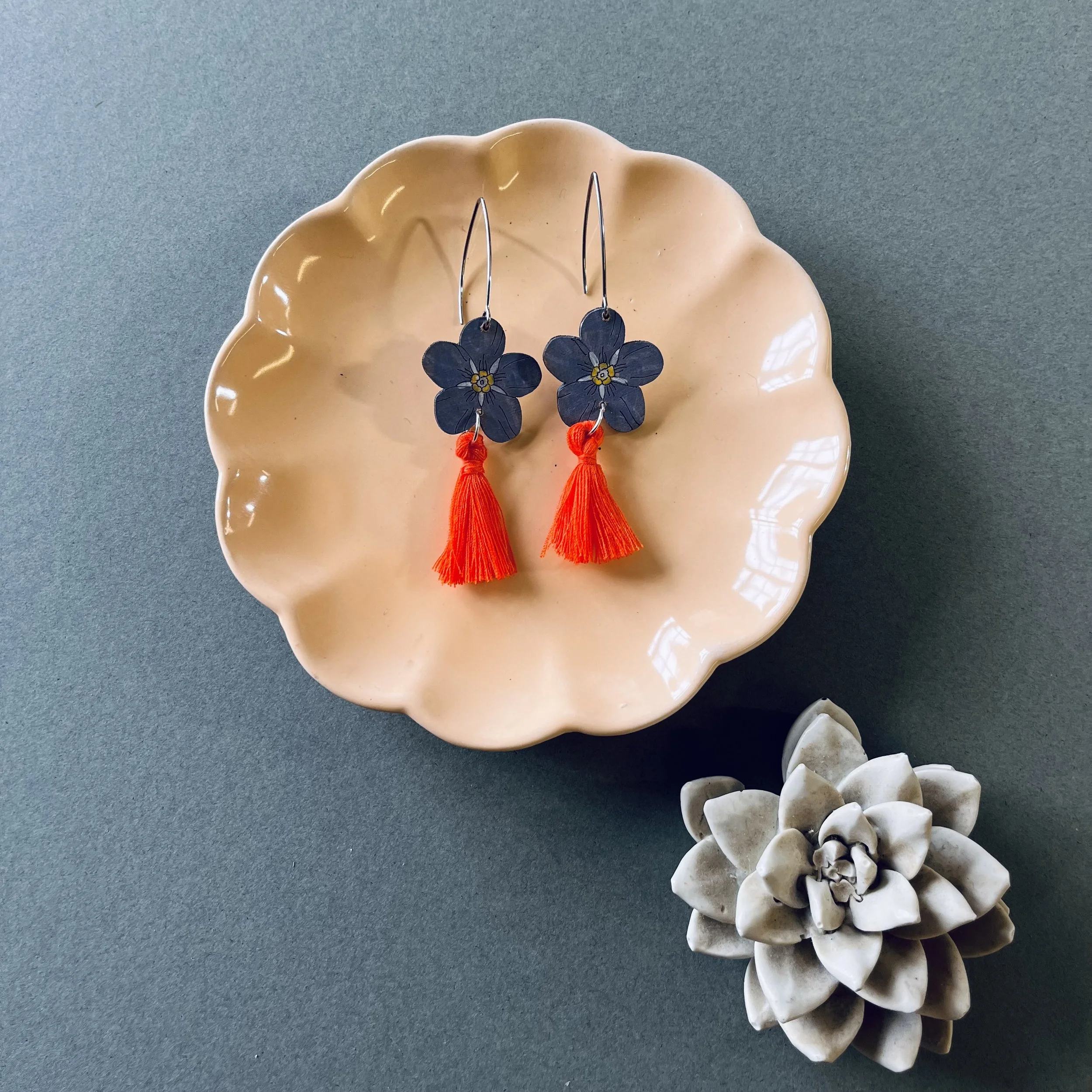 Forget Me Not Earrings with Orange tassesl