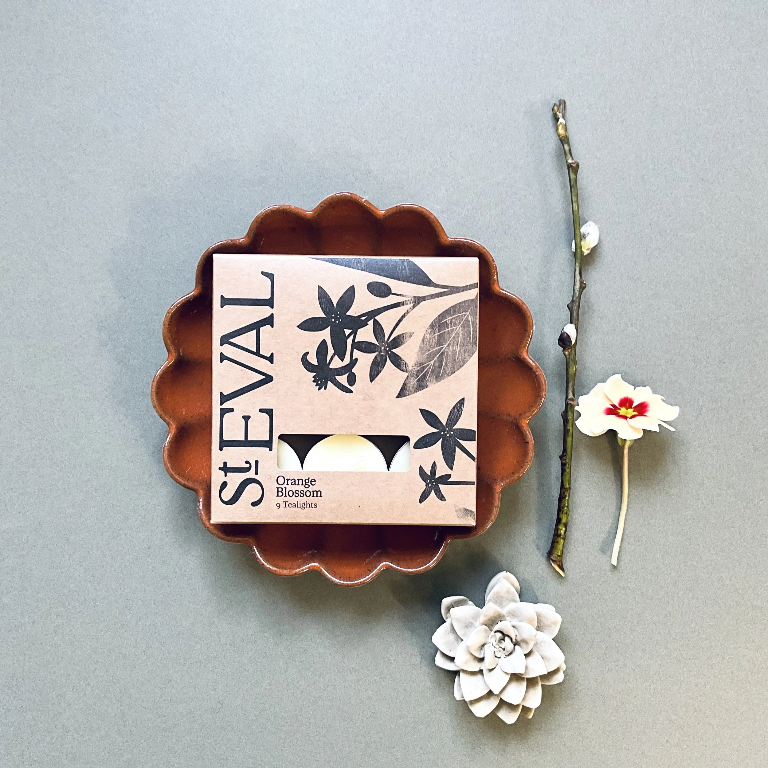 Ornage Blossom St Eval Tealights Box front