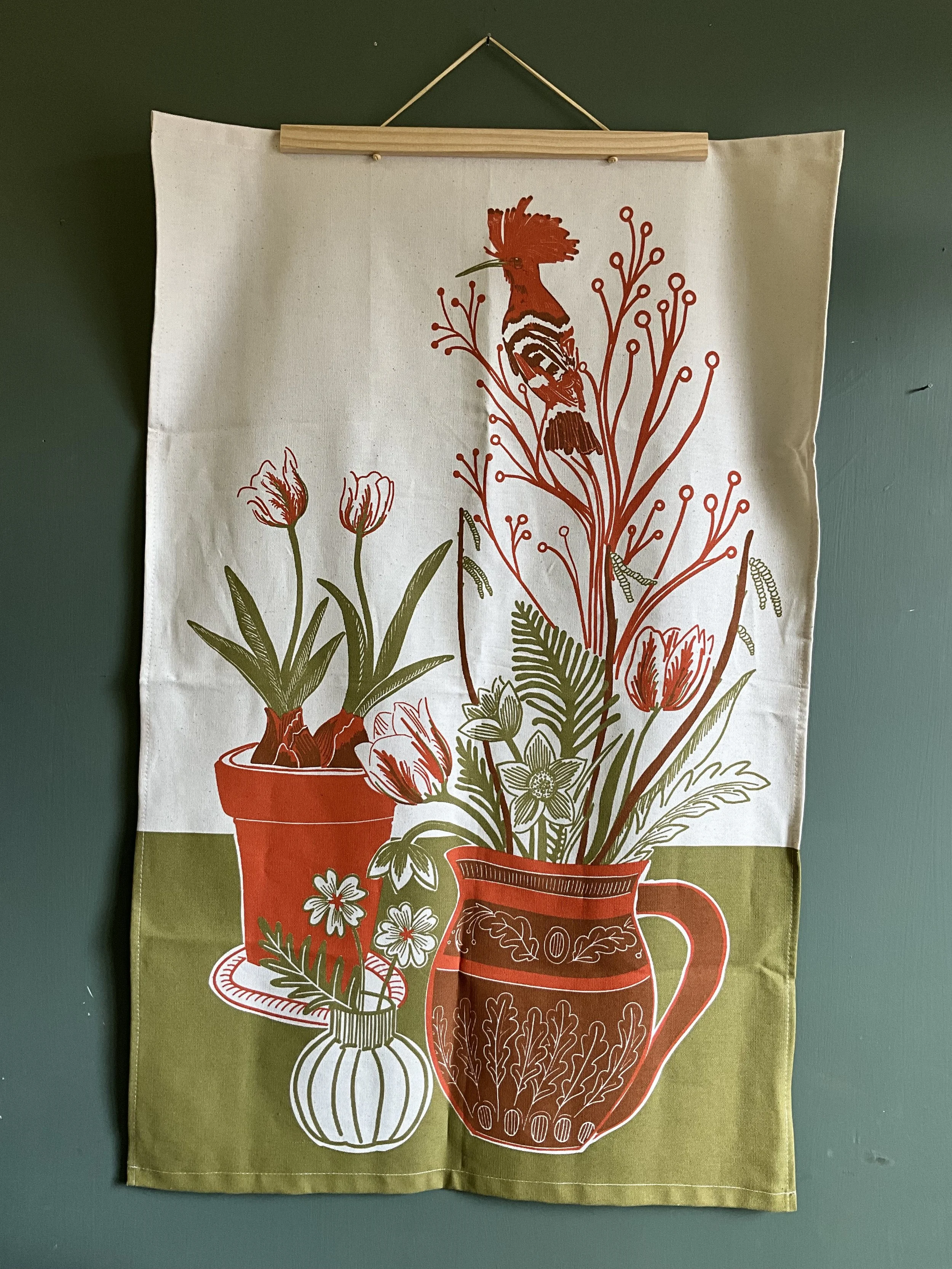 Lily Faith Tulips and a Hoopoe tea Towel, our latest foray into homewares, not just for driying dishes, but makes exceptional wall art too, just add a poster hanger