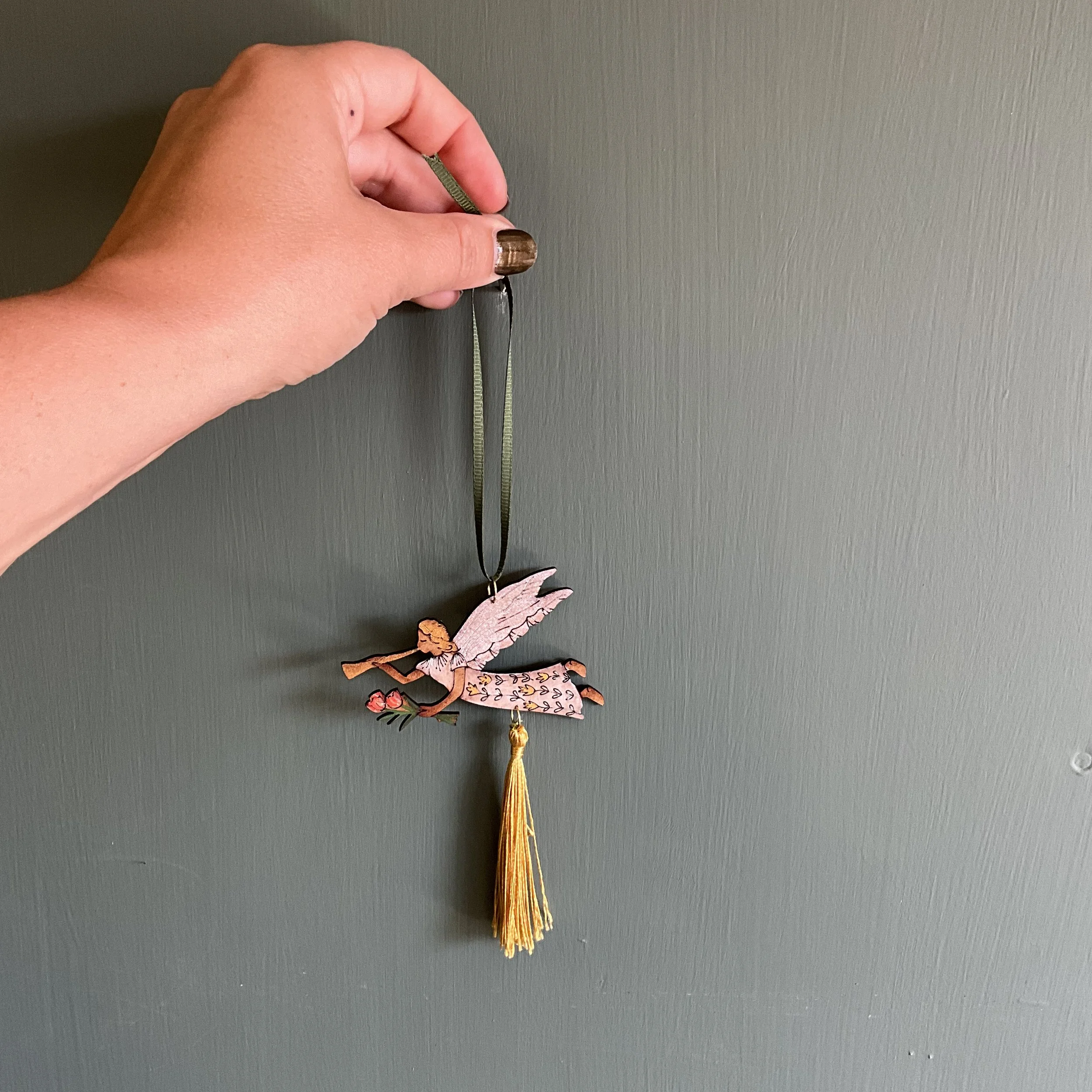 Hand Painted Angel Tassel decoration with a antique gold tassel