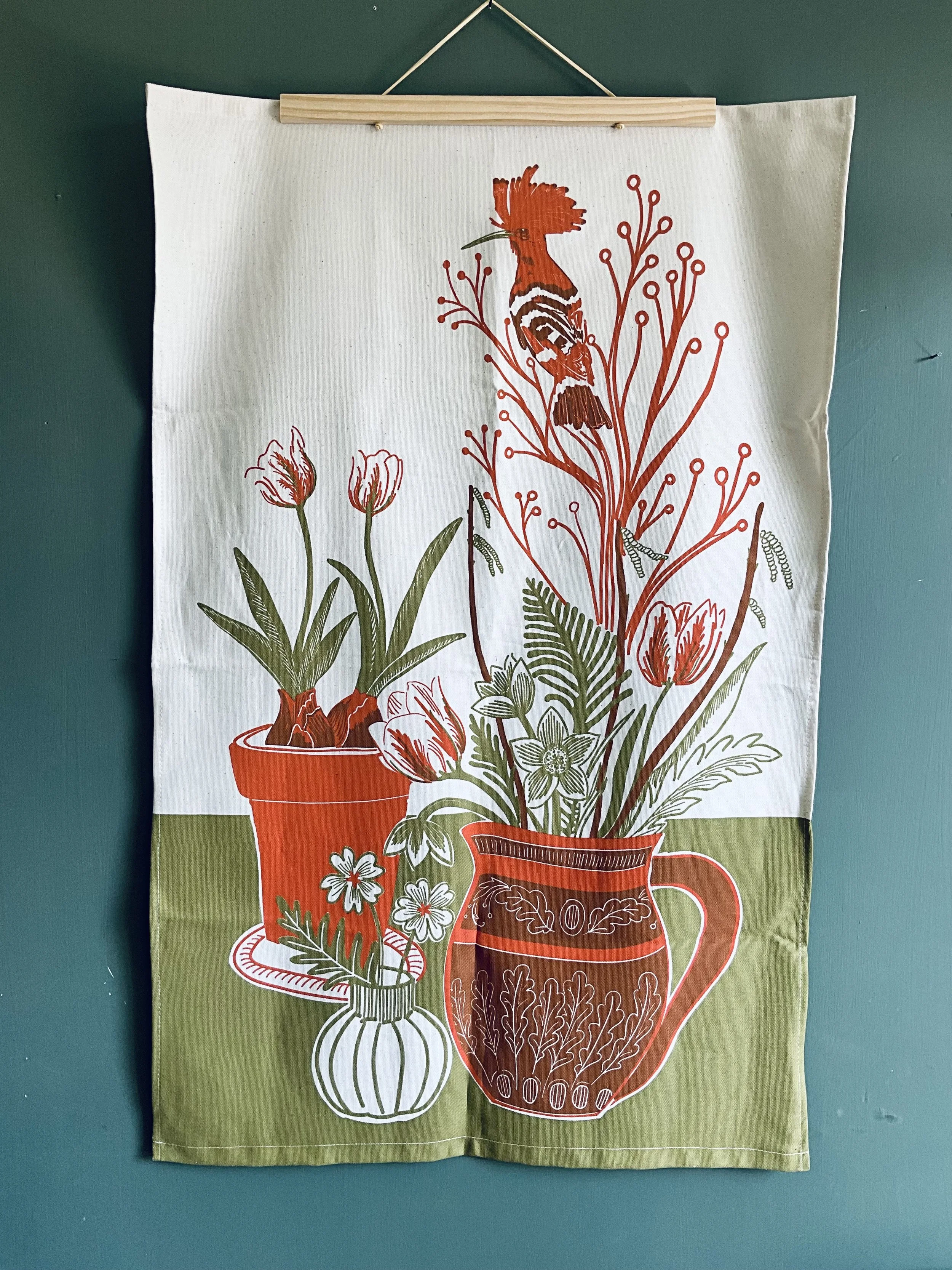 Lily Faith Tulips and a Hoopoe tea Towel, our latest foray into homewares