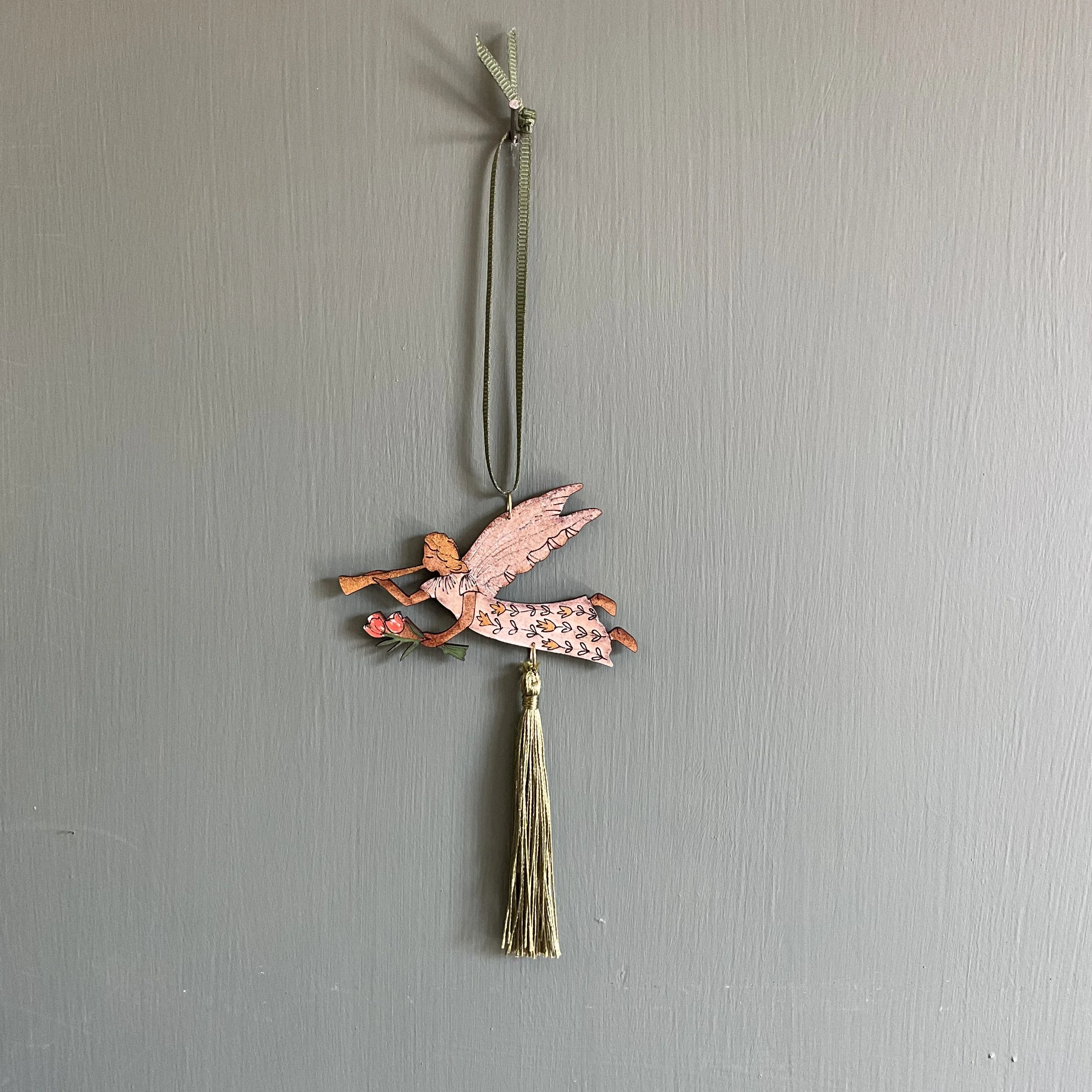 Lily Faith Angel Tassel decoration with Olive Green tassel