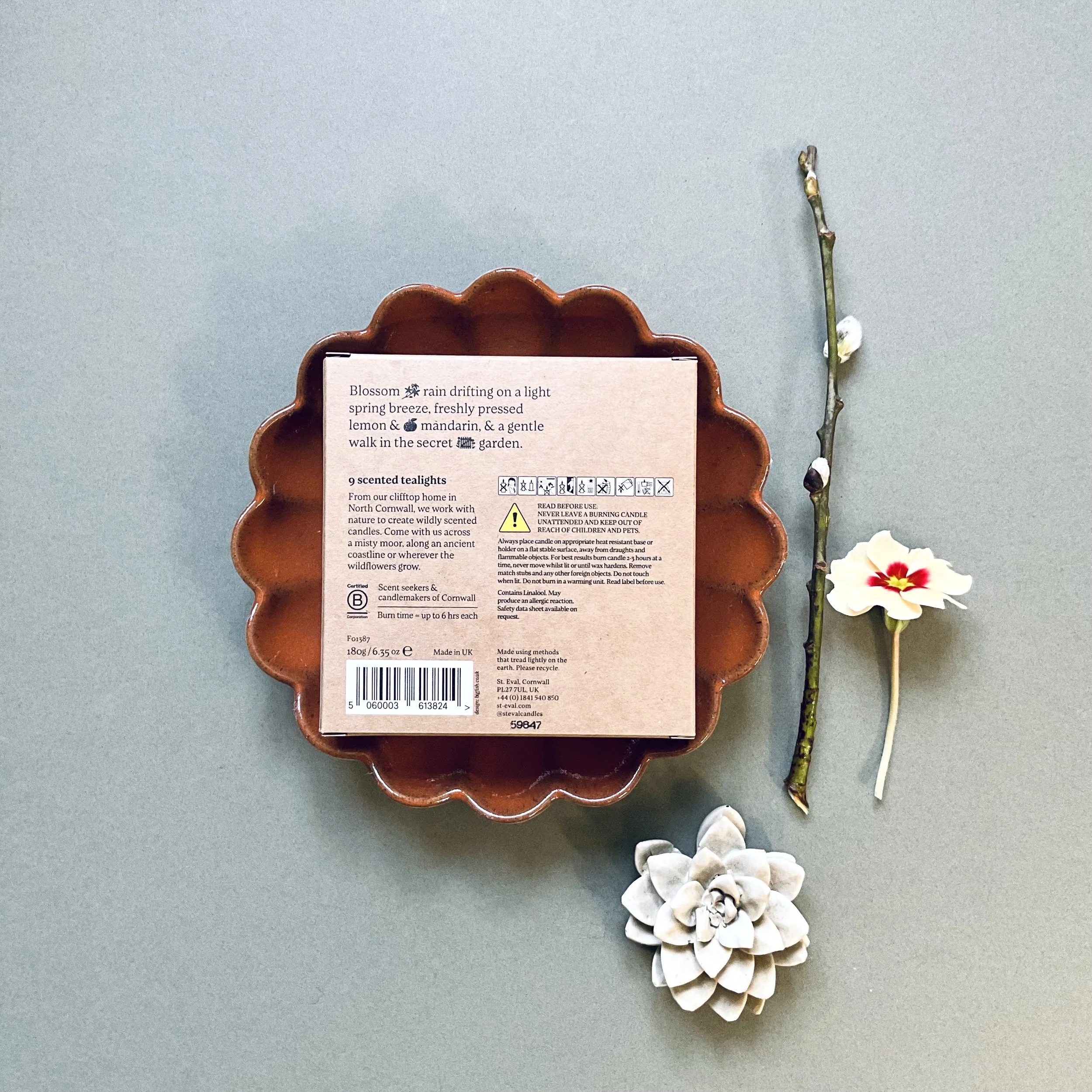 Ornage Blossom St Eval Tealights Box back